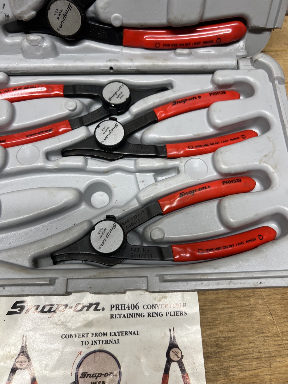 Snap-on Tools PRH406 5 Piece Convertible Retainer Ring Pliers Set With Case