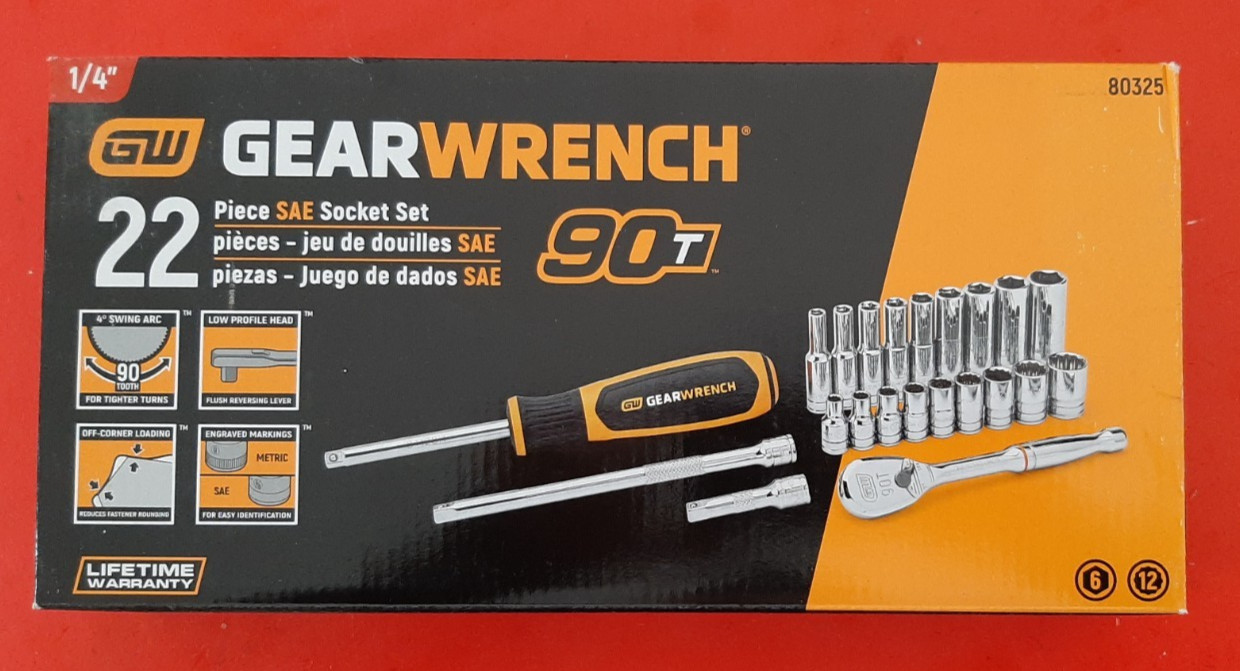 NEW GearWrench 1/4″ Drive Ratchet Socket Set Deep Shallow SAE 22 Piece 80325 6pt