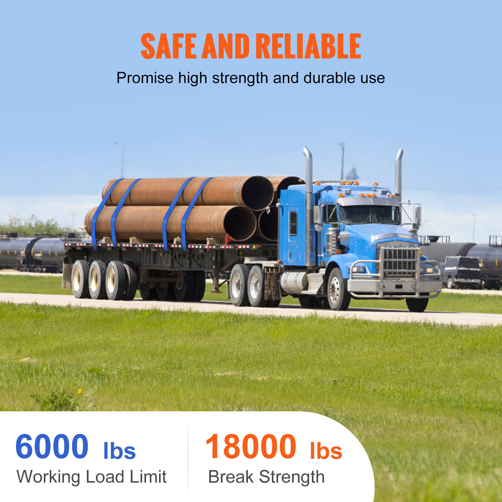 10 Pack Truck Straps 4″ x 30′ Winch Straps w/Flat Hook for Towing Blue 18000 lbs