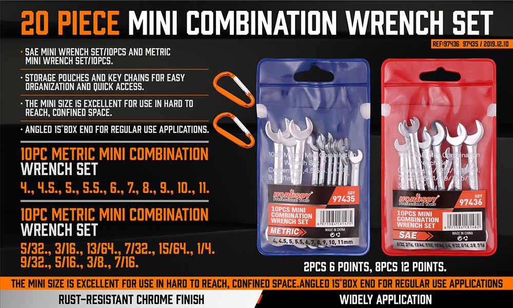 22PCS Combination Wrench Set Ignition Spanner Steel Tools Metric SAE Mini Small
