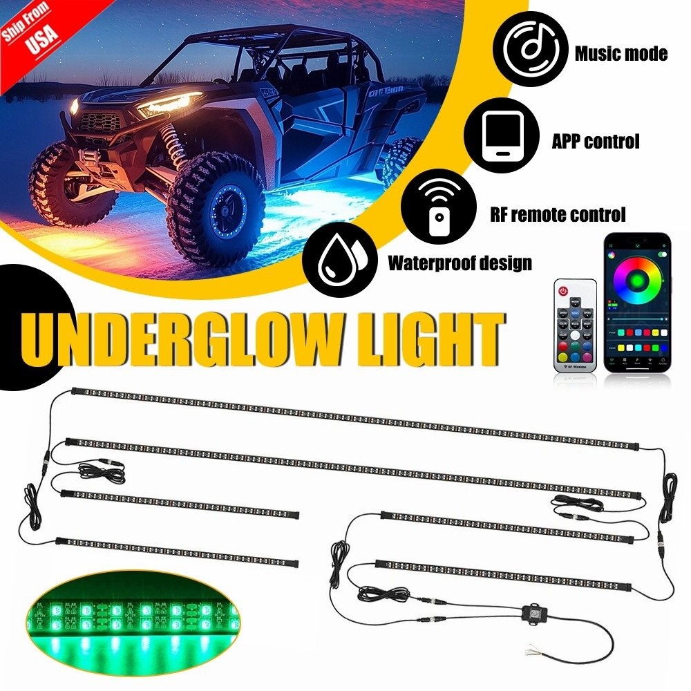 6pcs RGB+IC Dream Color Underglow LED Kits Car Neon Strip Light Music APP+Remote