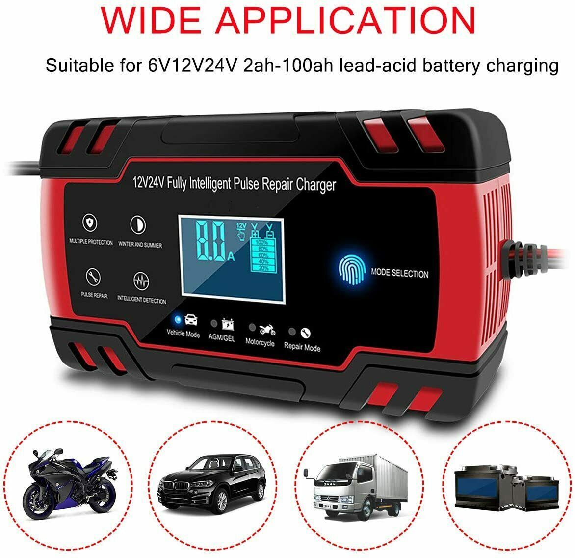 8A 12V 24V Fully-Automatic Smart Car Battery Charger Maintainer Trickle Charger