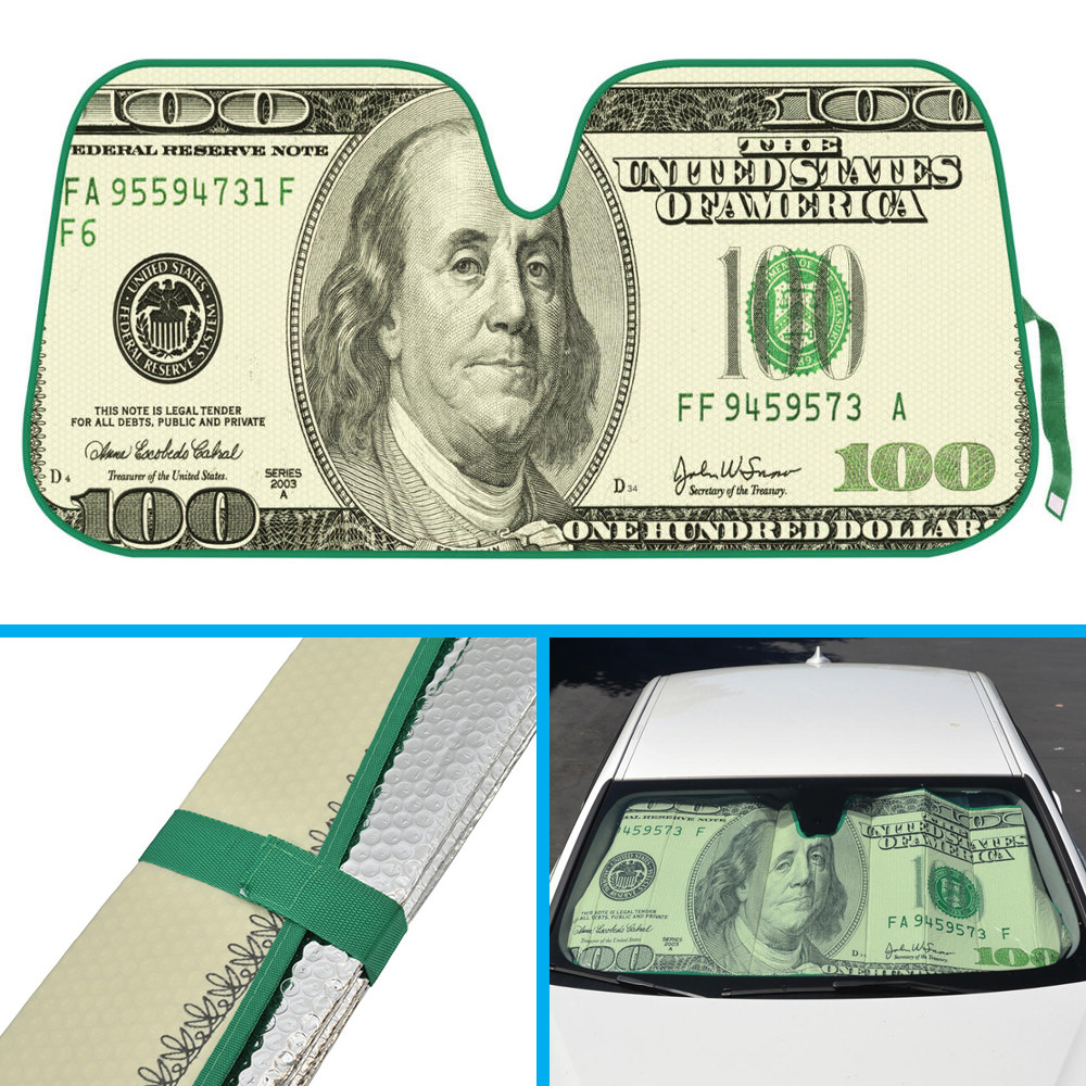carXS $100 Dollar Bill Auto Sunshade for Car Truck SUV Windshield UV Protection