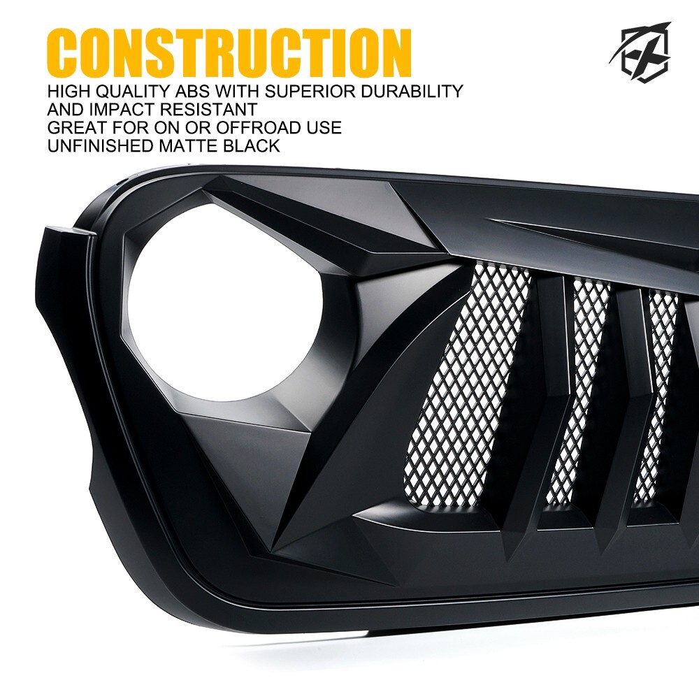 Matte Black Front Grille Grid Grill For 2018-2024 Jeep Wrangler JL Gladiator JT