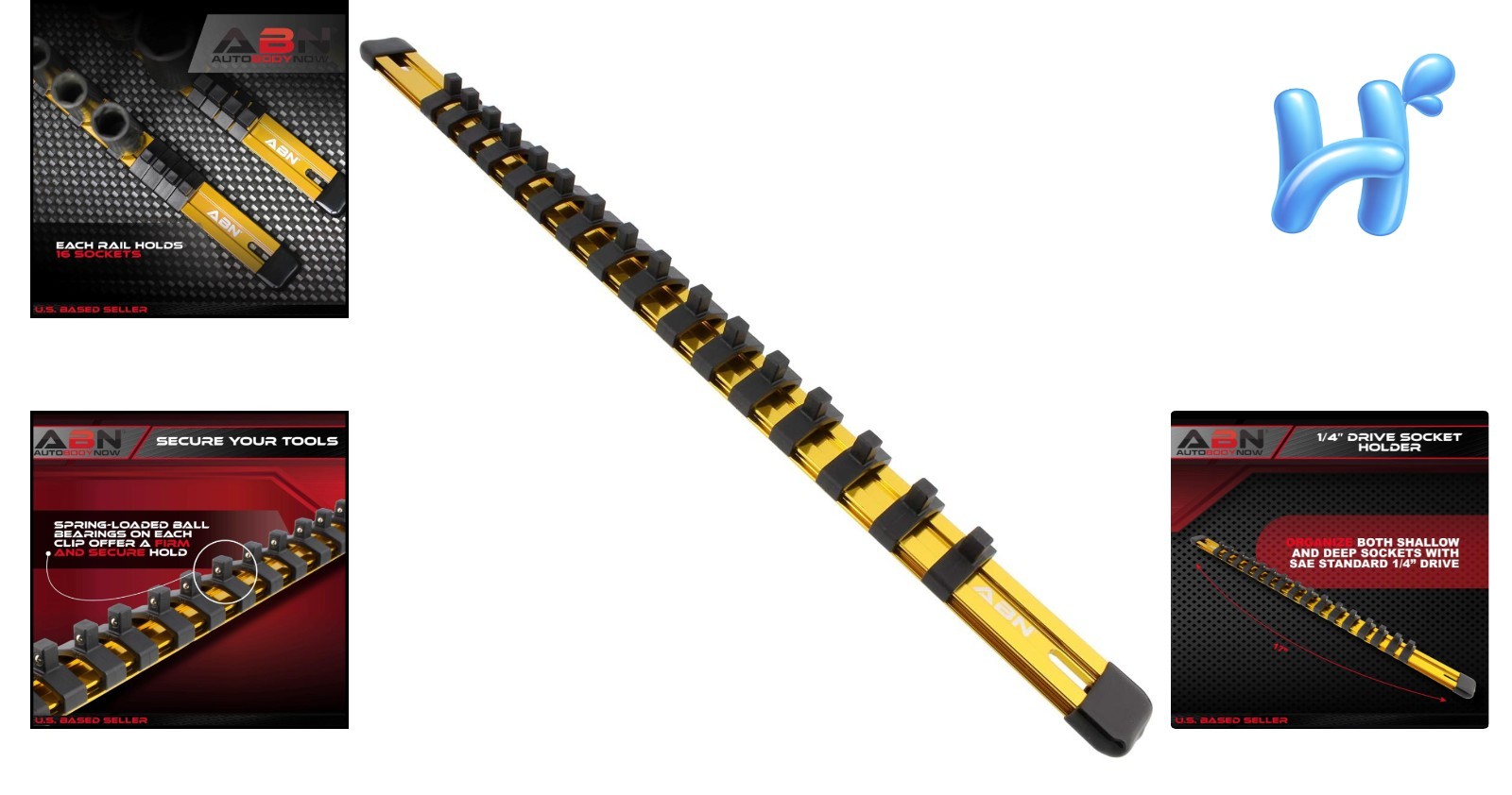 Effortless Tool Organization: Yellow Aluminum Socket Holder with 16 Secure Clips