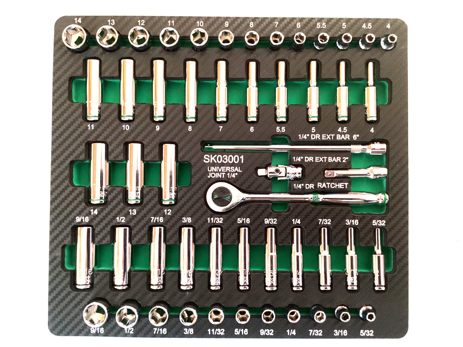 SK Tools NEW 1/4″ Drive 52 Piece Shallow And Deep SAE Metric Socket Set SK03001