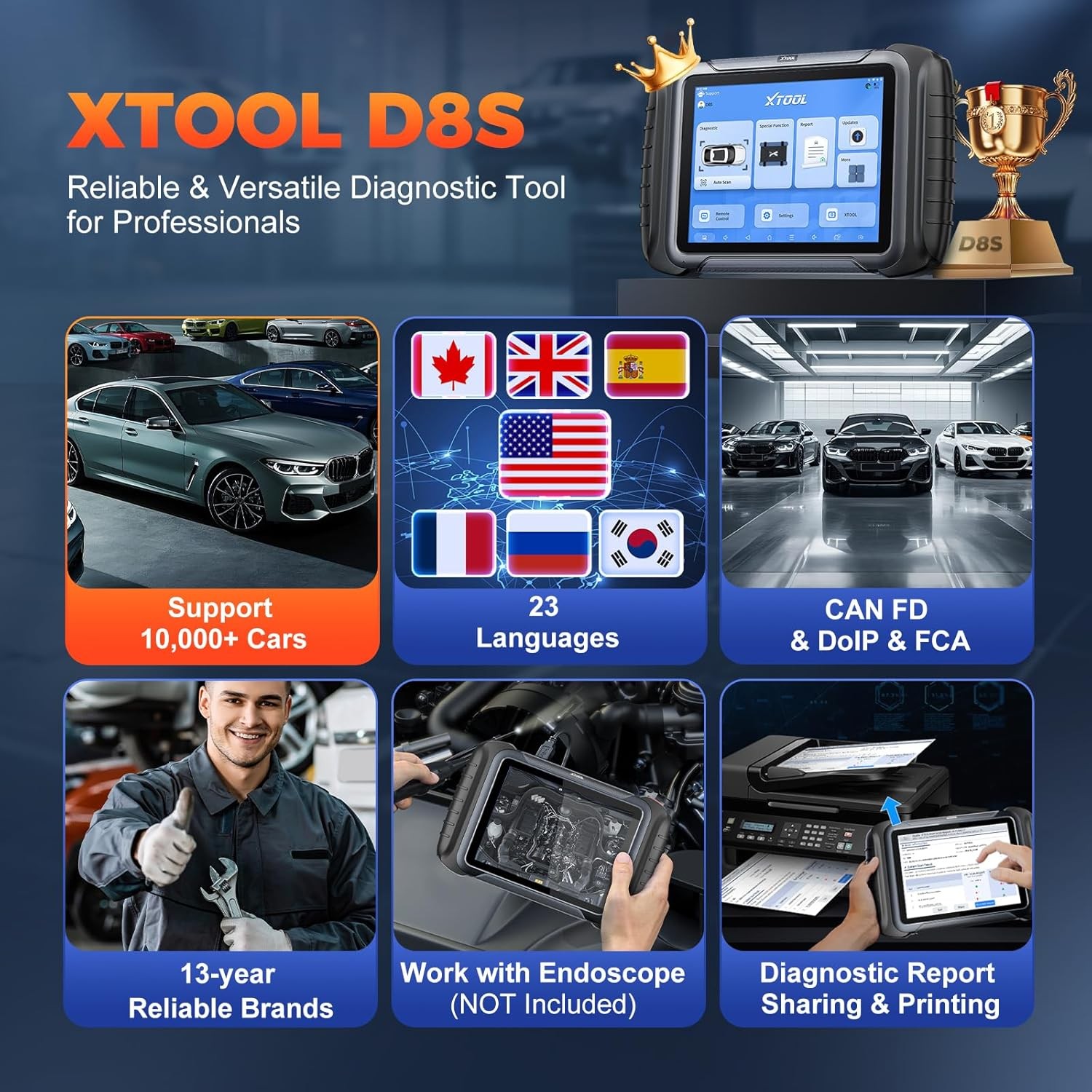 XTOOL D8S Auto Diagnostic OBD2 Scanner E.CU Coding Topology Mapping 38+ Resets