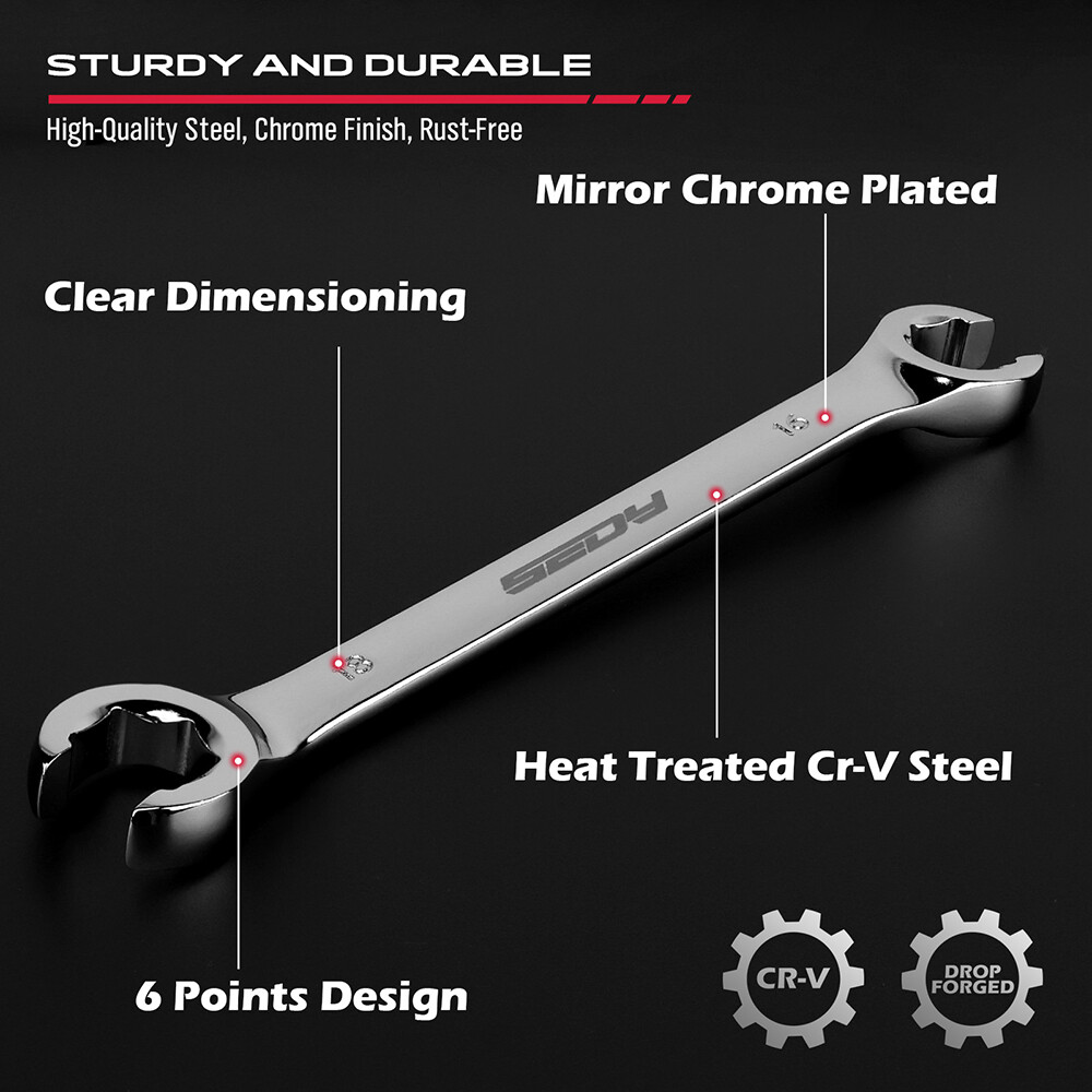 12PC Flare Nut Wrench Set with 2 PTFE Tape Metric & SAE Brake Line Wrench Offset