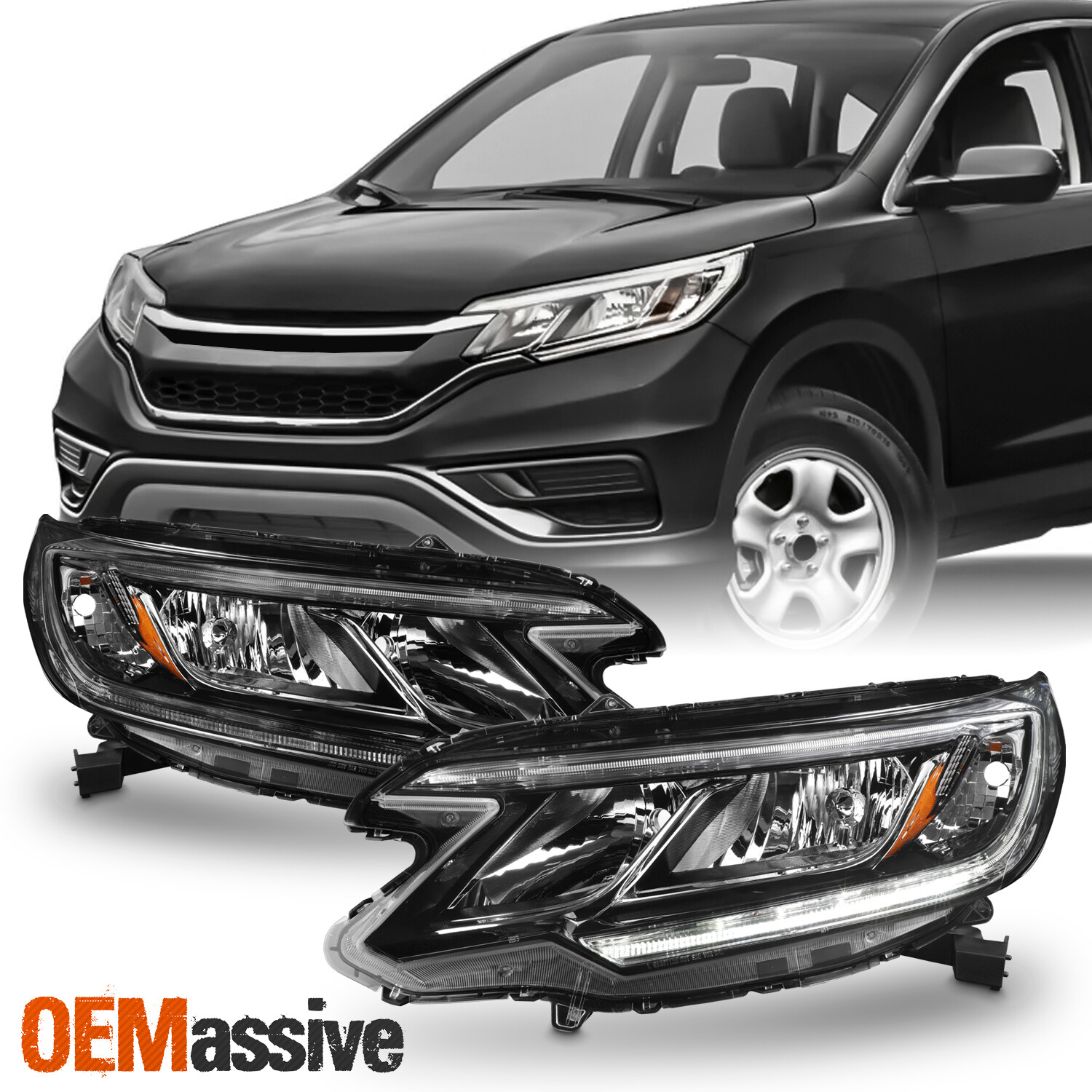 For 2015-2016 Honda CRV Halogen Type w/LED DRL Headlight Headlamp Left + Right