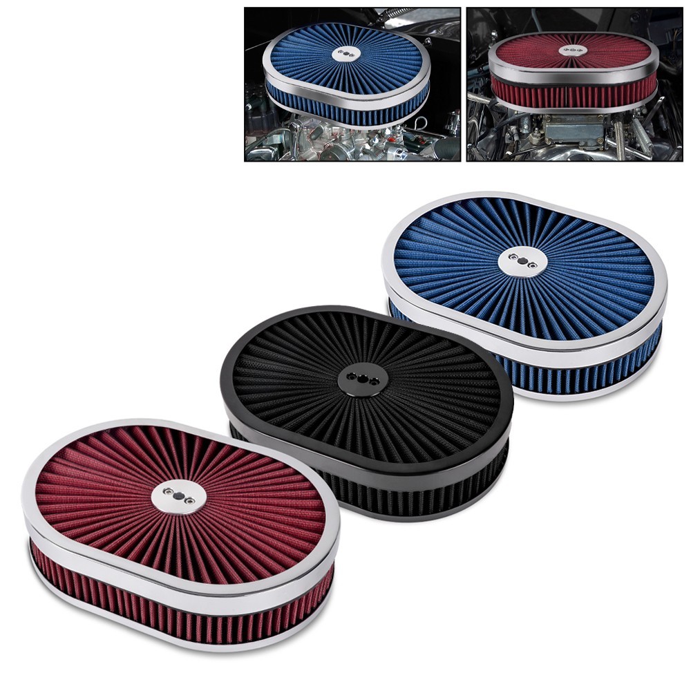 Air Cleaner Set 12″ Oval For 4-Barrel Carburetor 5-1/8″ Neck Washable Muscle