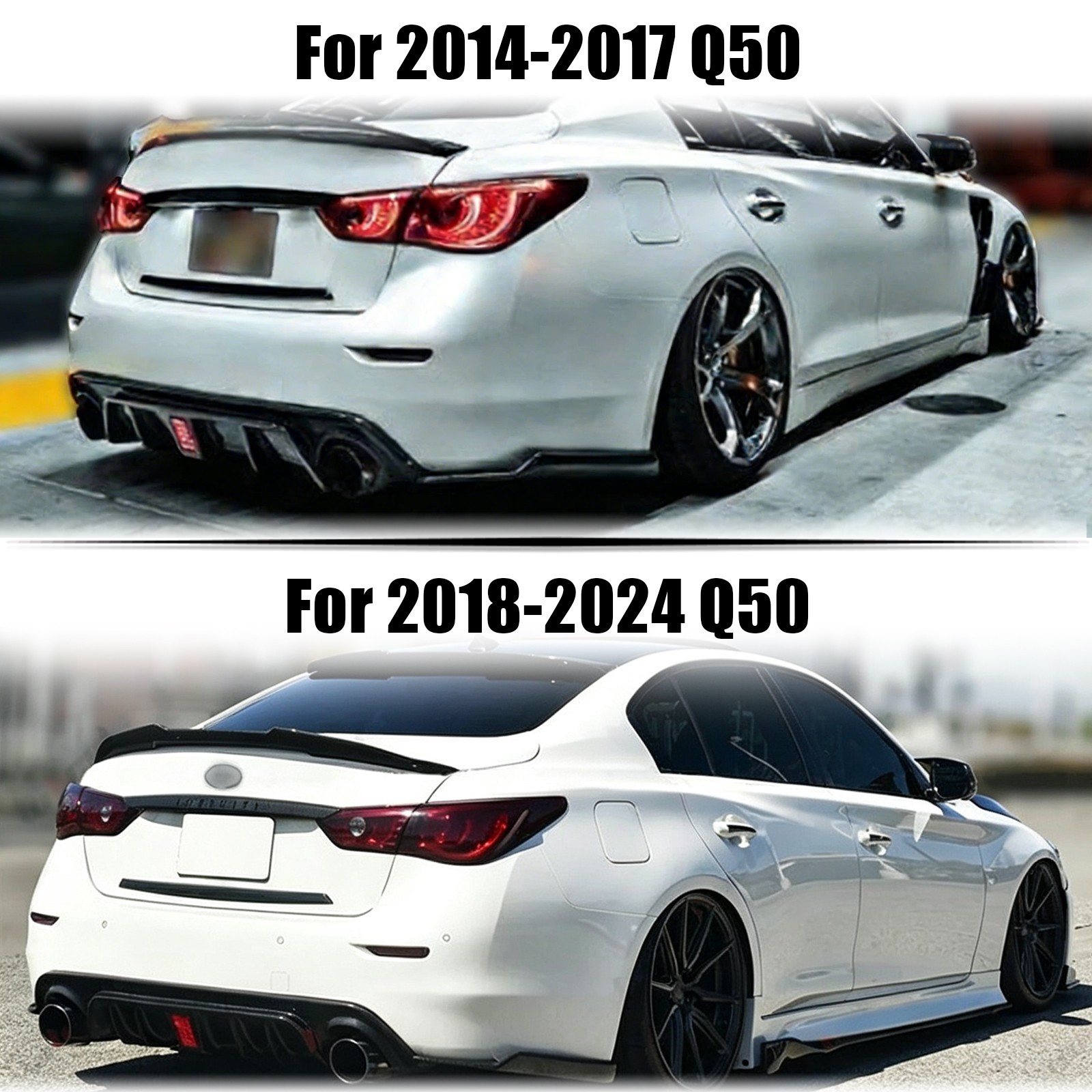 Rear Bumper Diffuser & Spoiler Wing Carbon Fiber Look Fit 2014-2017 Infiniti Q50