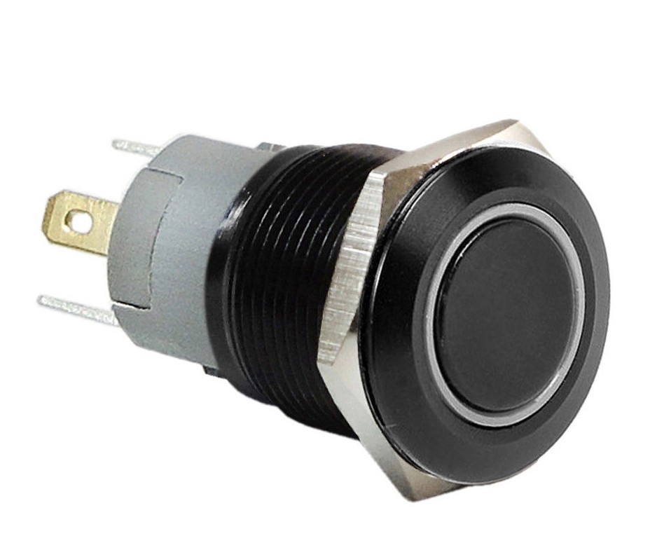 25mm Black Stainless Push Button White Halo LED On / Off Light Switch