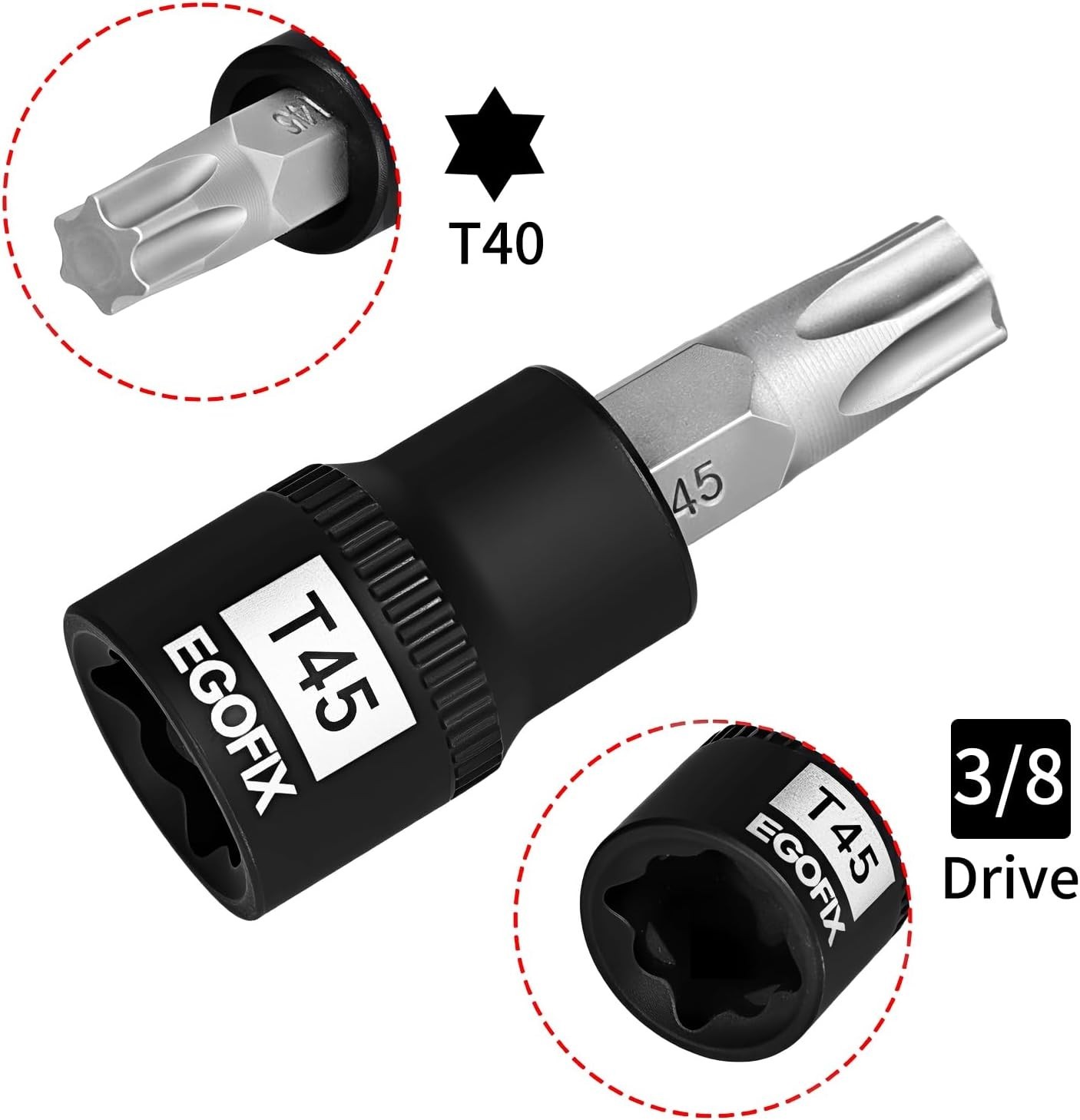 3/8” Drive T45 Torx Socket – Durable Chrome Vanadium Steel, Drop-Forged & Las…