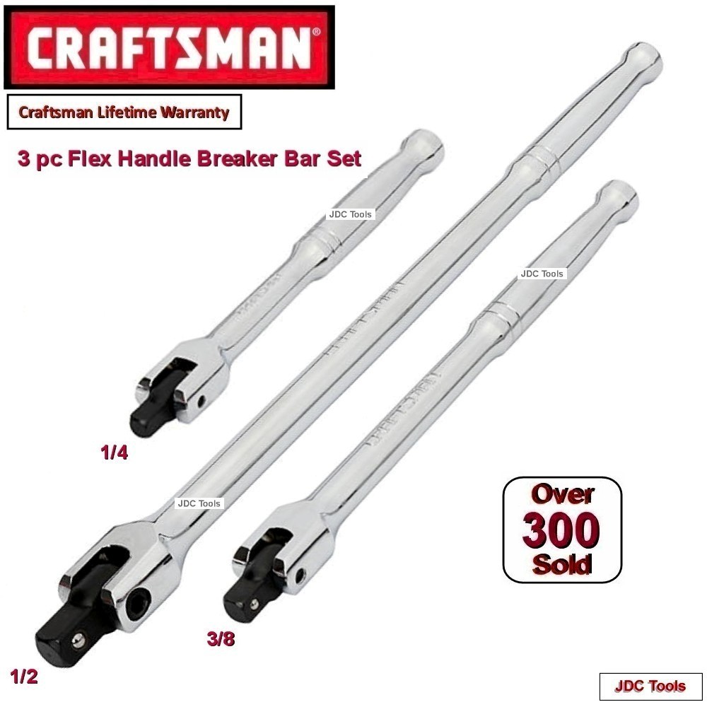 CRAFTSMAN 3 pc Flex Handle Breaker Bar Set 1/4 in 3/8 in 1/2 in 47017