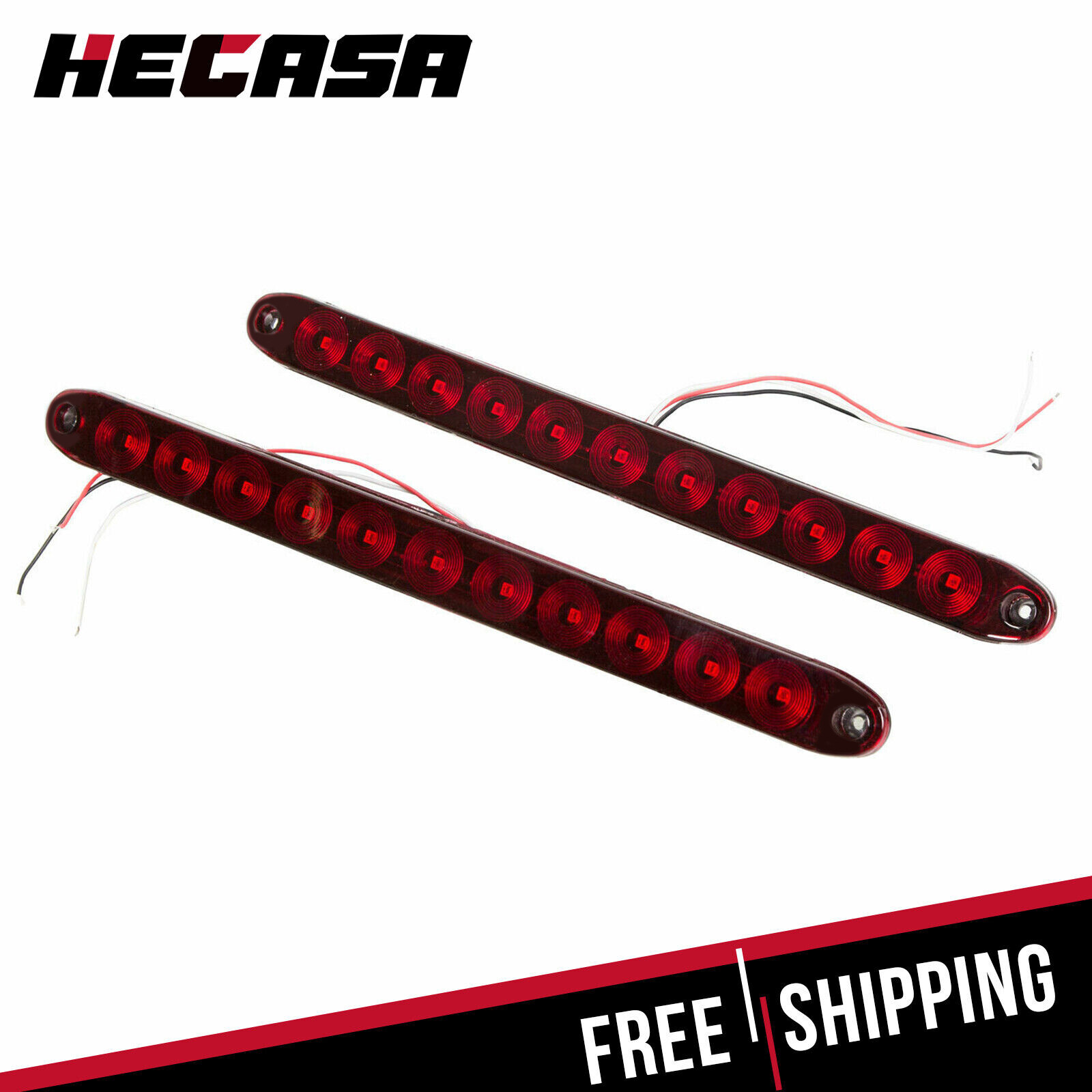 2×16″ 11 LED Red Sealed Truck Trailer Brake Stop Turn Tail Submersible Light Bar