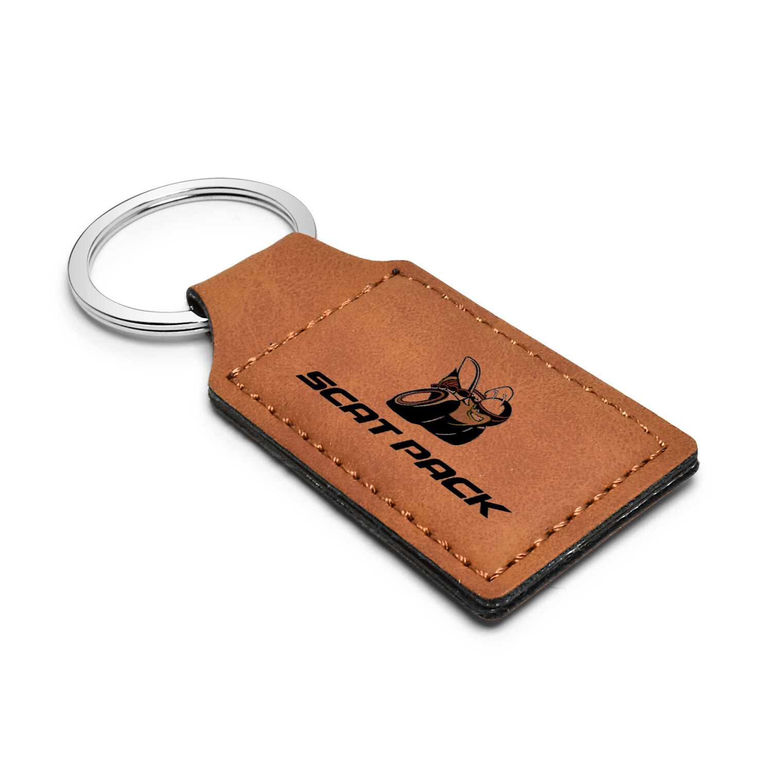 Dodge Scat-Pack Challenger Rectangular Brown Leather Key Chain