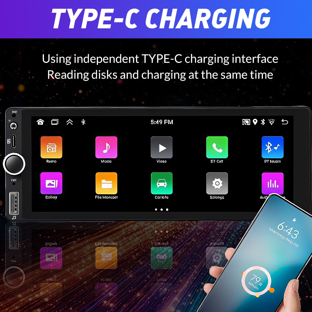 6.86” Single 1Din Car Stereo Radio Carplay/Android Auto Touch Screen MP5 Player