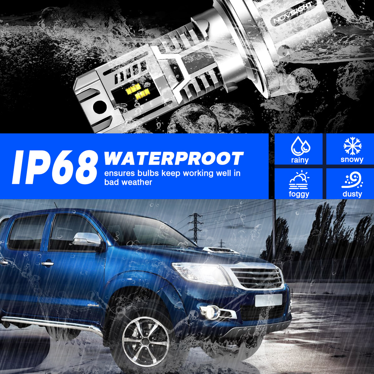 NOVSIGHT LED Headlight Bulbs H13 9008 6500K 55W High Low Beam 300% Super Bright
