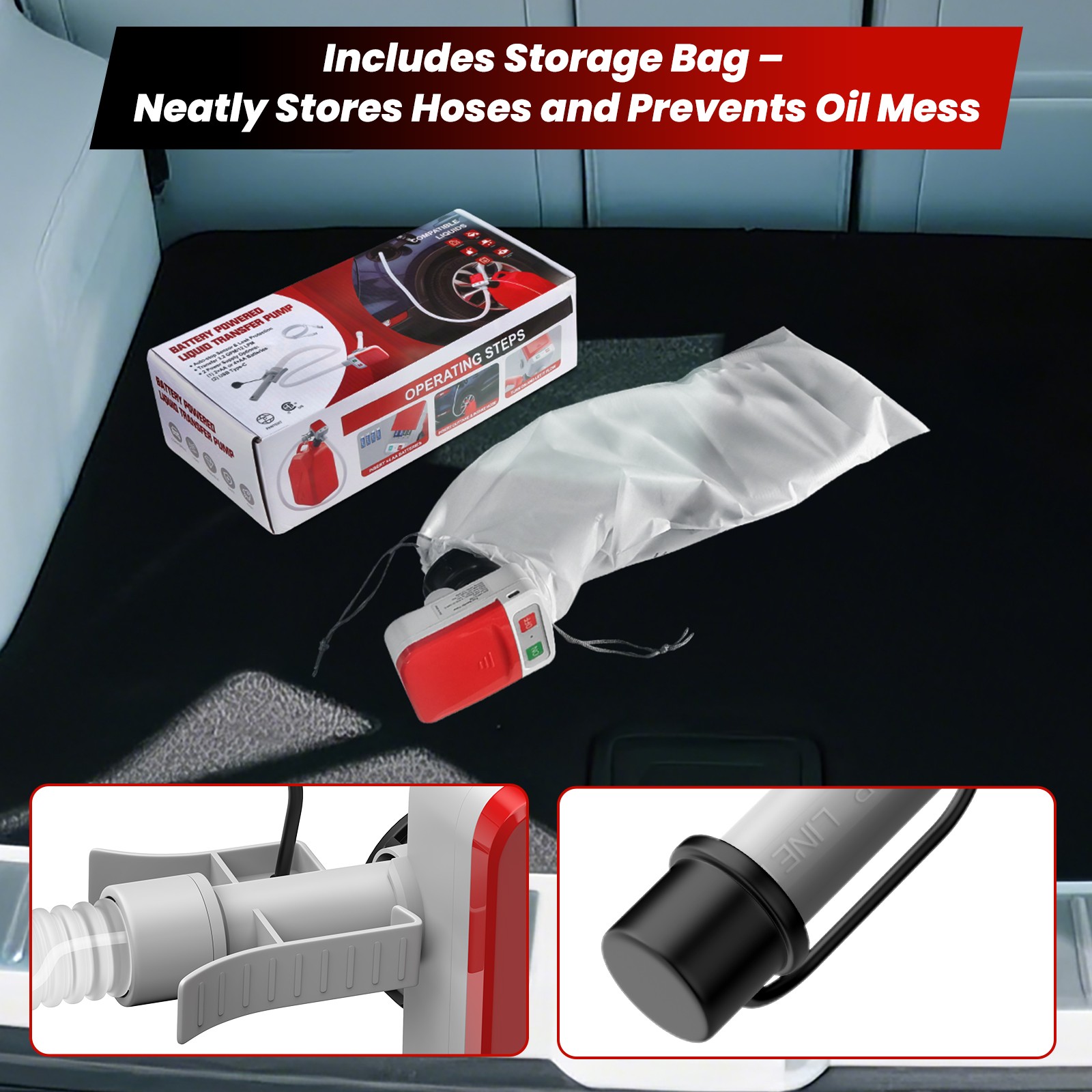 2in1 Automatic Portable Fuel Transfer Pump, Auto-Stop for Gas Diesel&Oil 3.2 GPM