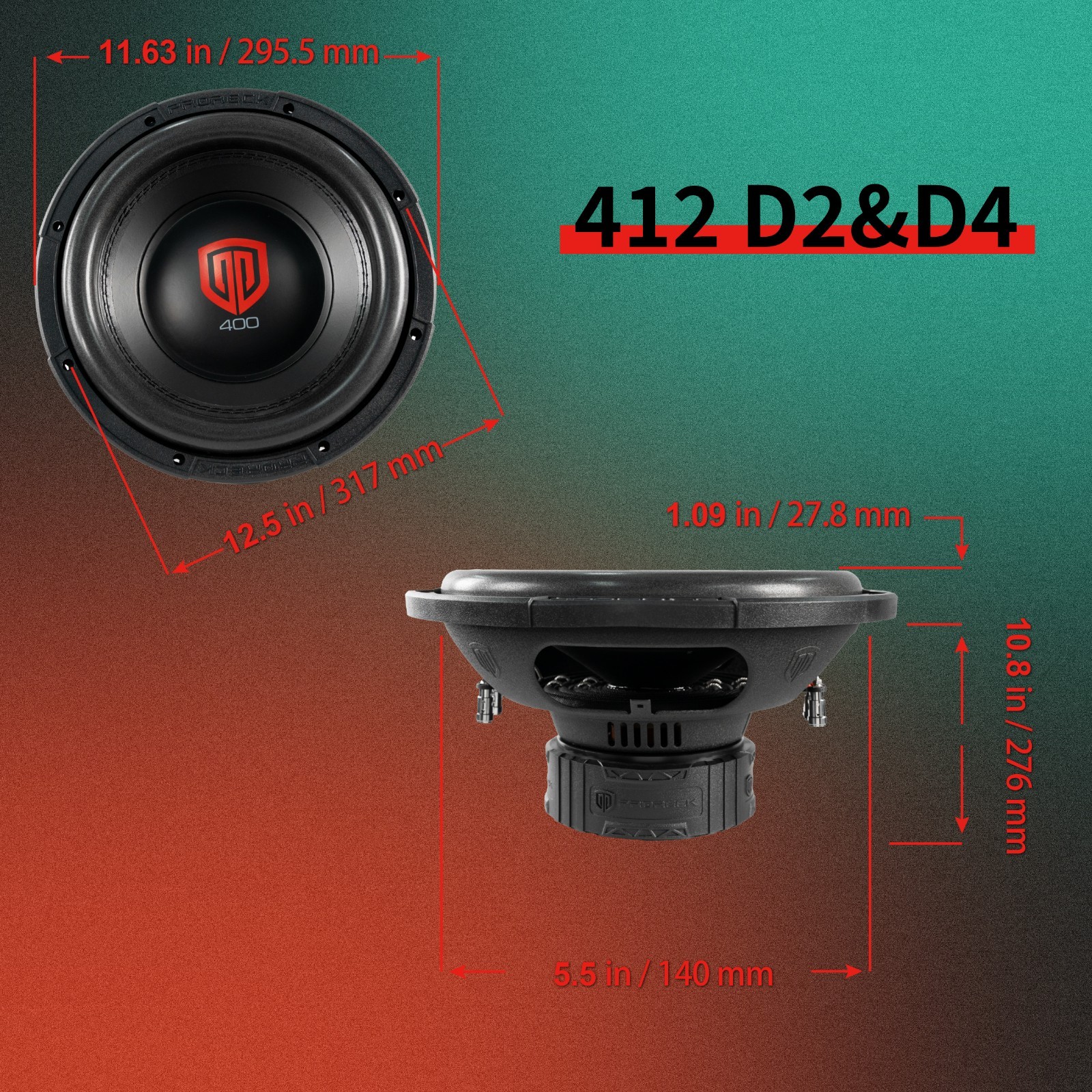 PRORECK 412 12″ Car Subwoofer Pair 1200W Dual 4 Ohm DVC Audio Stereo Sub Woofers