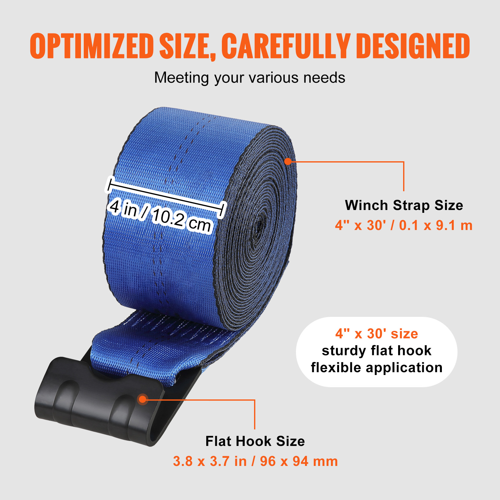 10 Pack Truck Straps 4″ x 30′ Winch Straps w/Flat Hook for Towing Blue 18000 lbs
