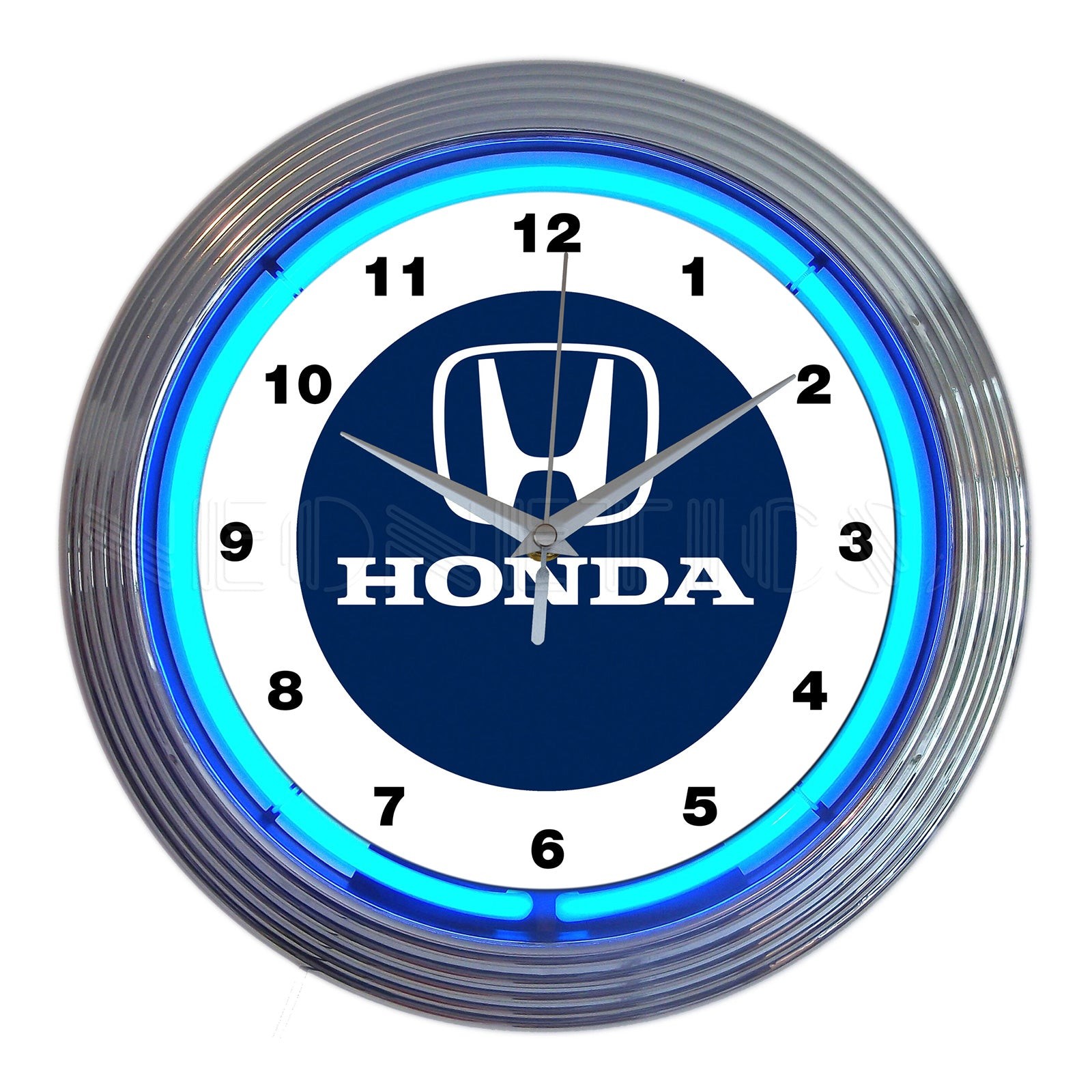 Honda Blue Light Up Neon Garage Man Cave Wall 15″ Clock Chrome Trim