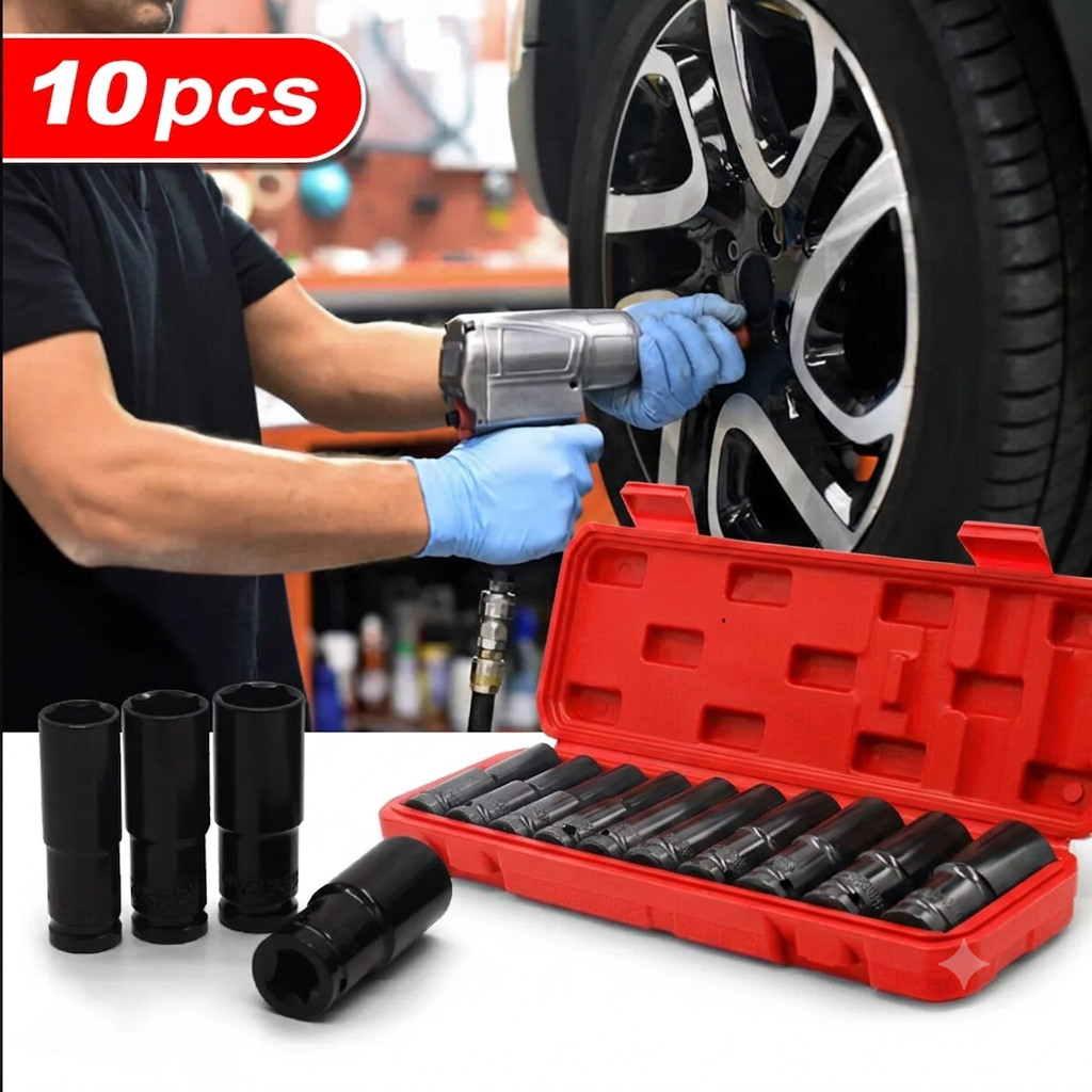 10PCS 1/2″ Deep Impact Socket Set Drive 6 Point Metric Garage Tool 10 – 24mm USA
