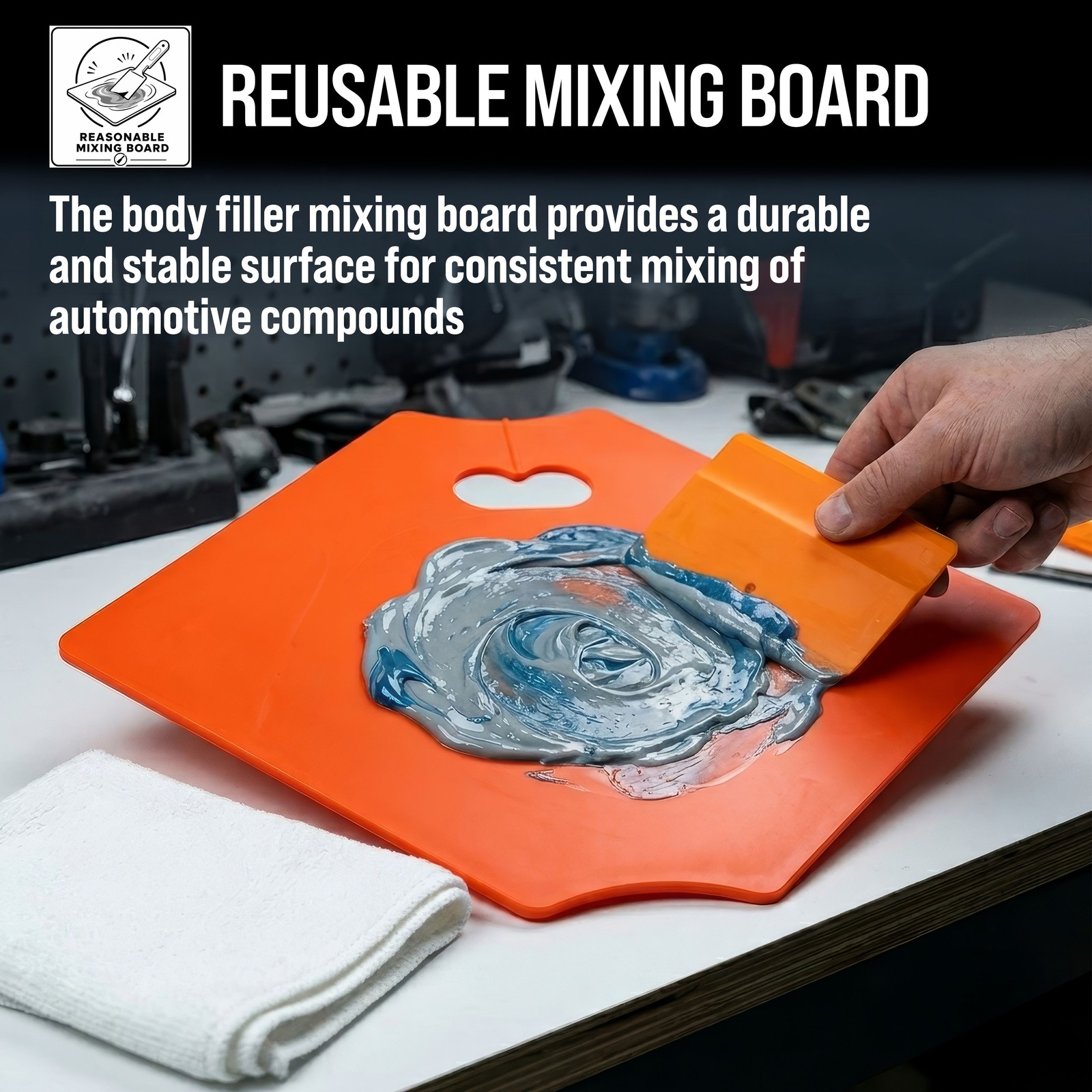 Custom Shop Automotive 1725 Body Filler Mixing Board with 3-Plastic Spreaders