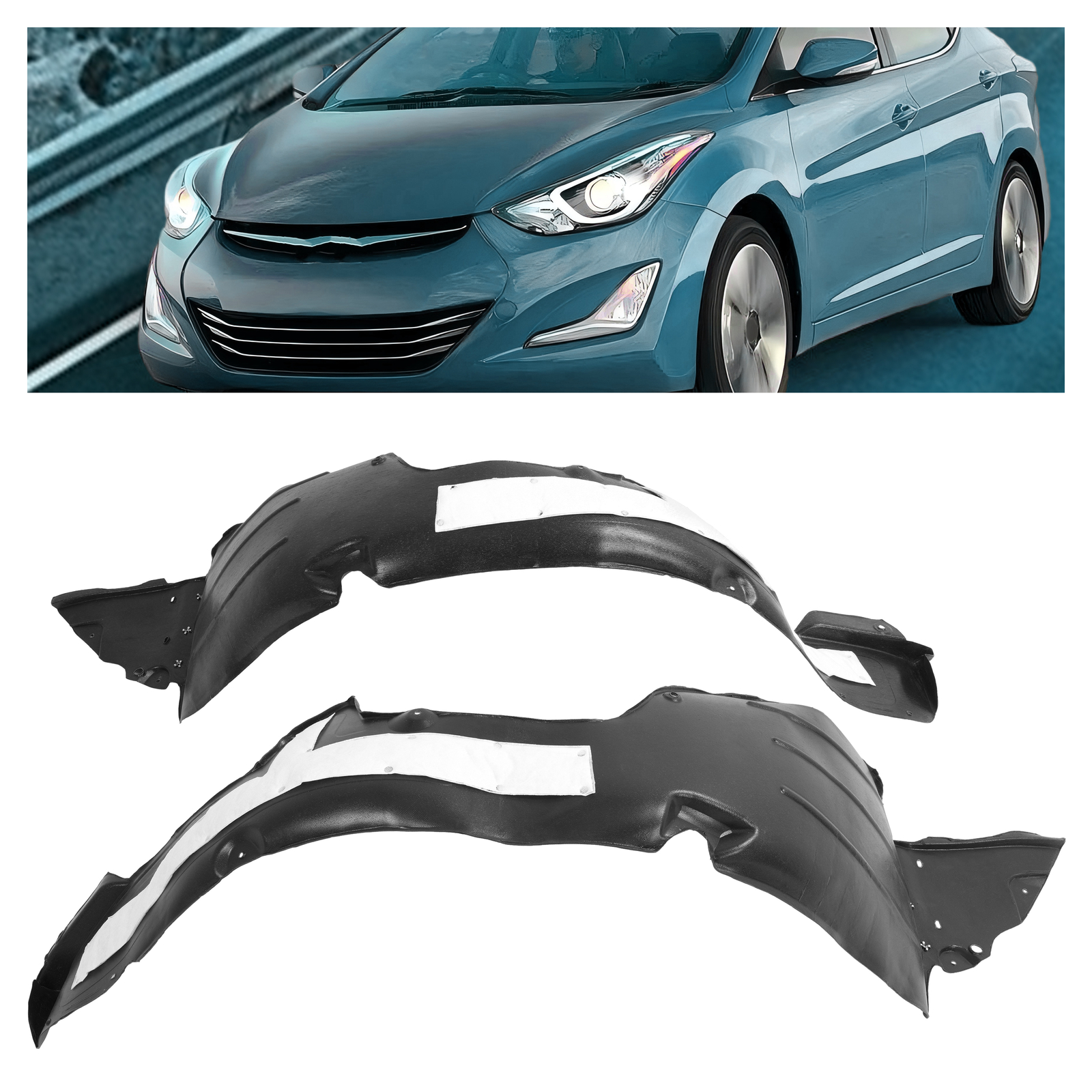 Front Fender Liner Set For Korean Built 2014-16 Elantra Sedan w/Insulation Foam