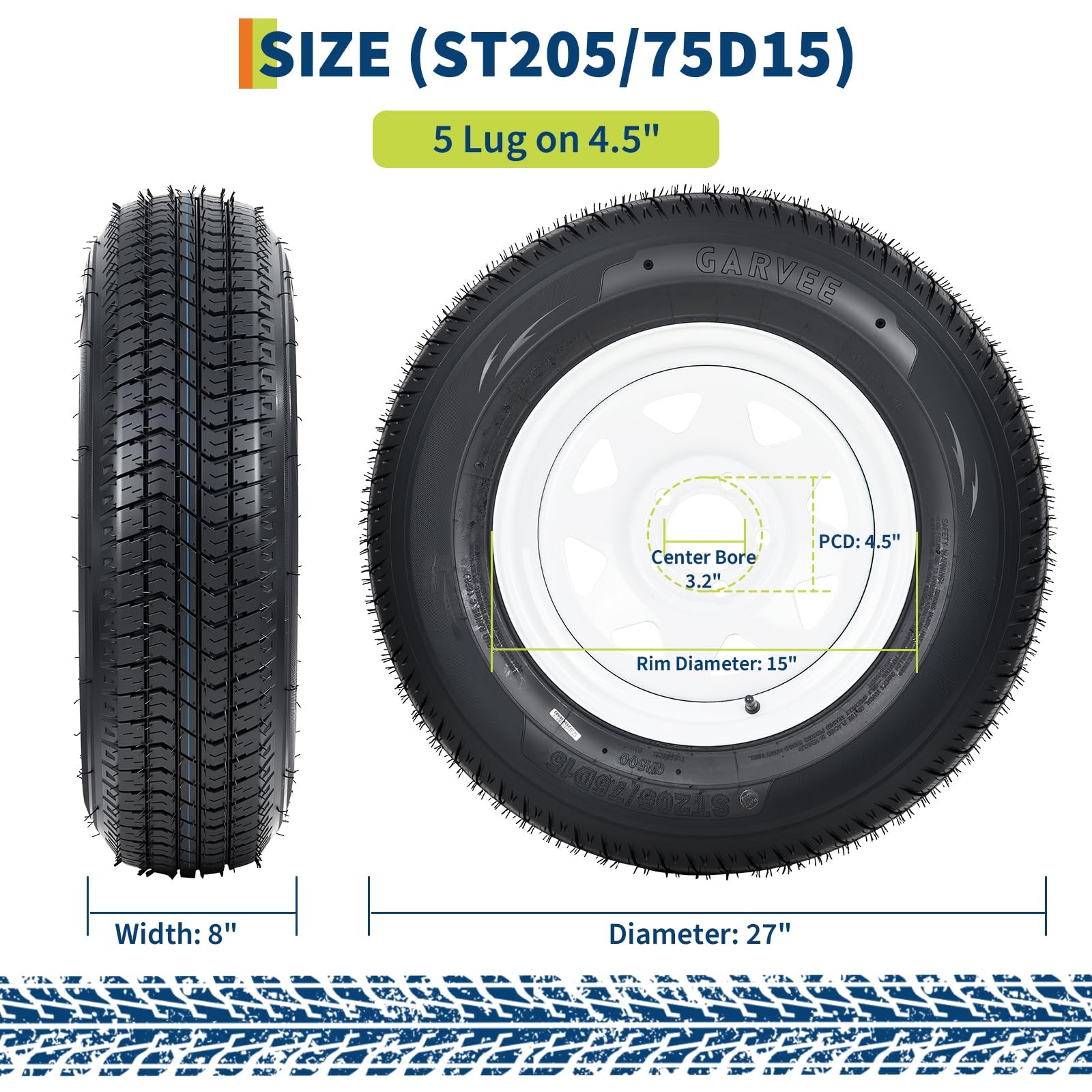4 Pack Trailer Tires On Rim ST205/75D15 205/75 D 15 LRC 5 Lug White Spoke Wheels
