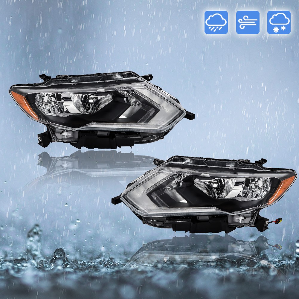 Halogen Headlights For Nissan Rogue 2017 2018 2019 Left+Right w/LED DRL Chrome