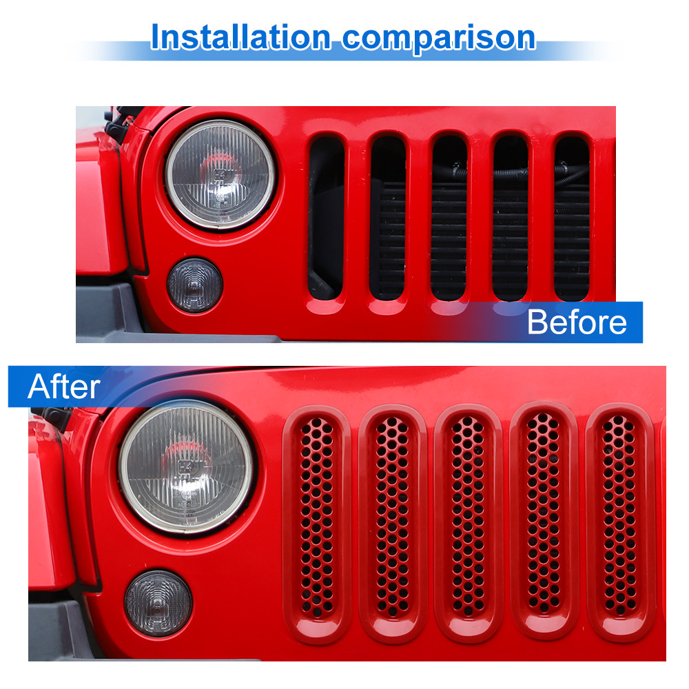 Clip-in Grille Front Grill Mesh Inserts Trim 7pc for Jeep JK Wrangler 07-18 Red