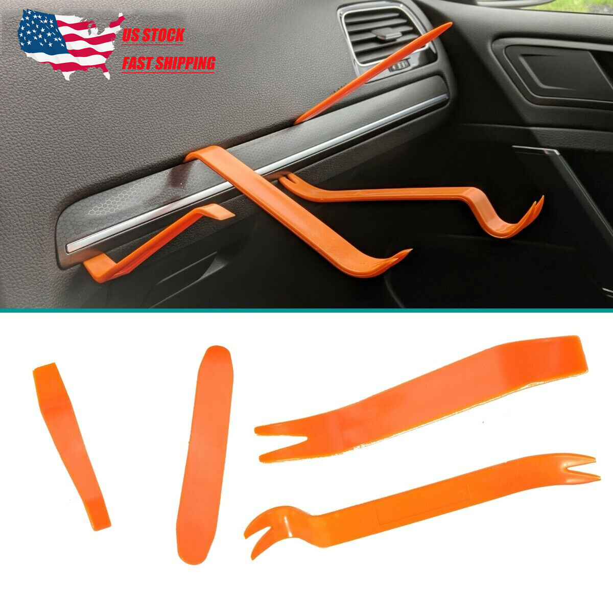 4 psc Pry Bar Set Automotive Dash Panel Plastic Trim Tool Molding Remover