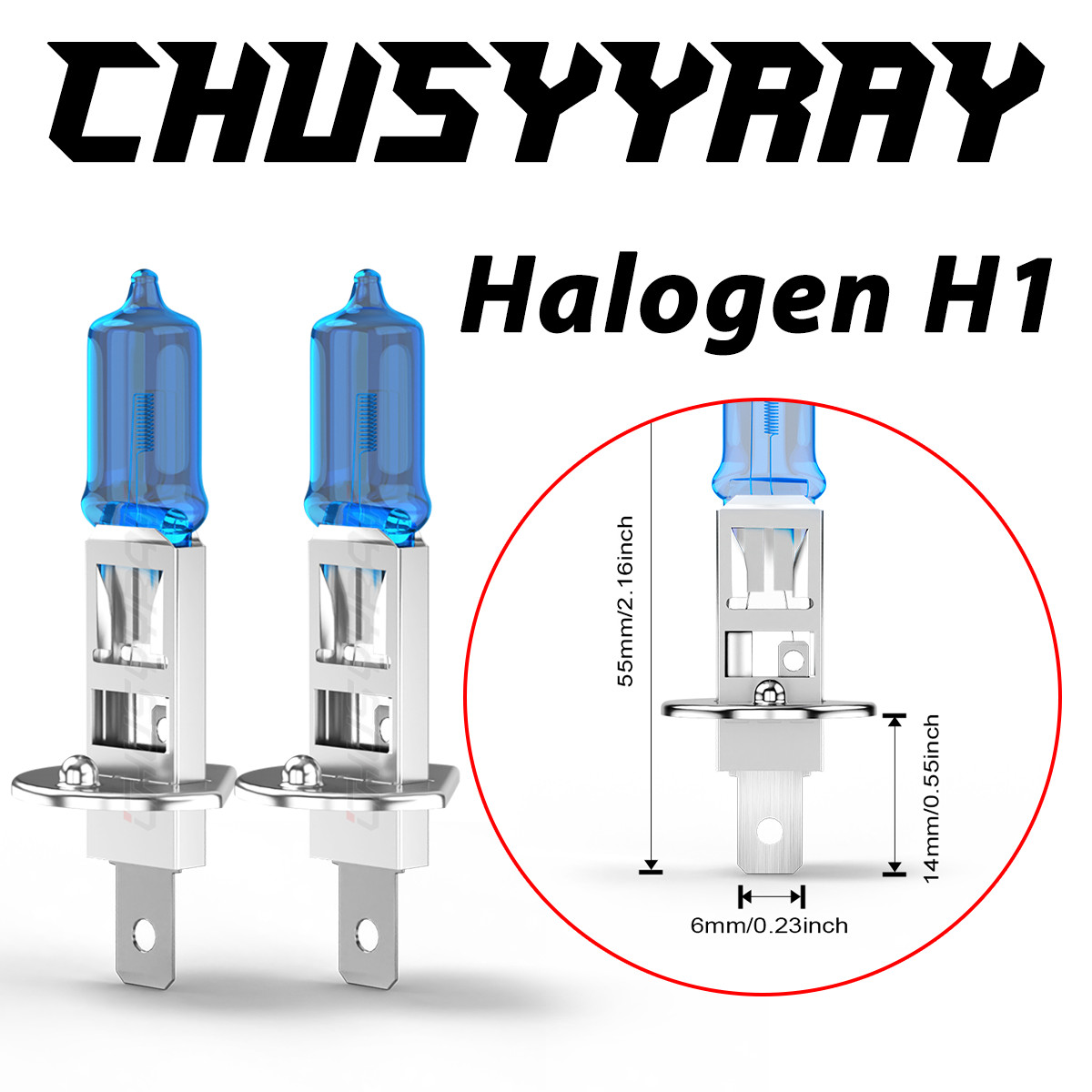 2* H1 Halogen Super White Halogen High Low Beam Headlight Fog Light Bulb 55W 6K
