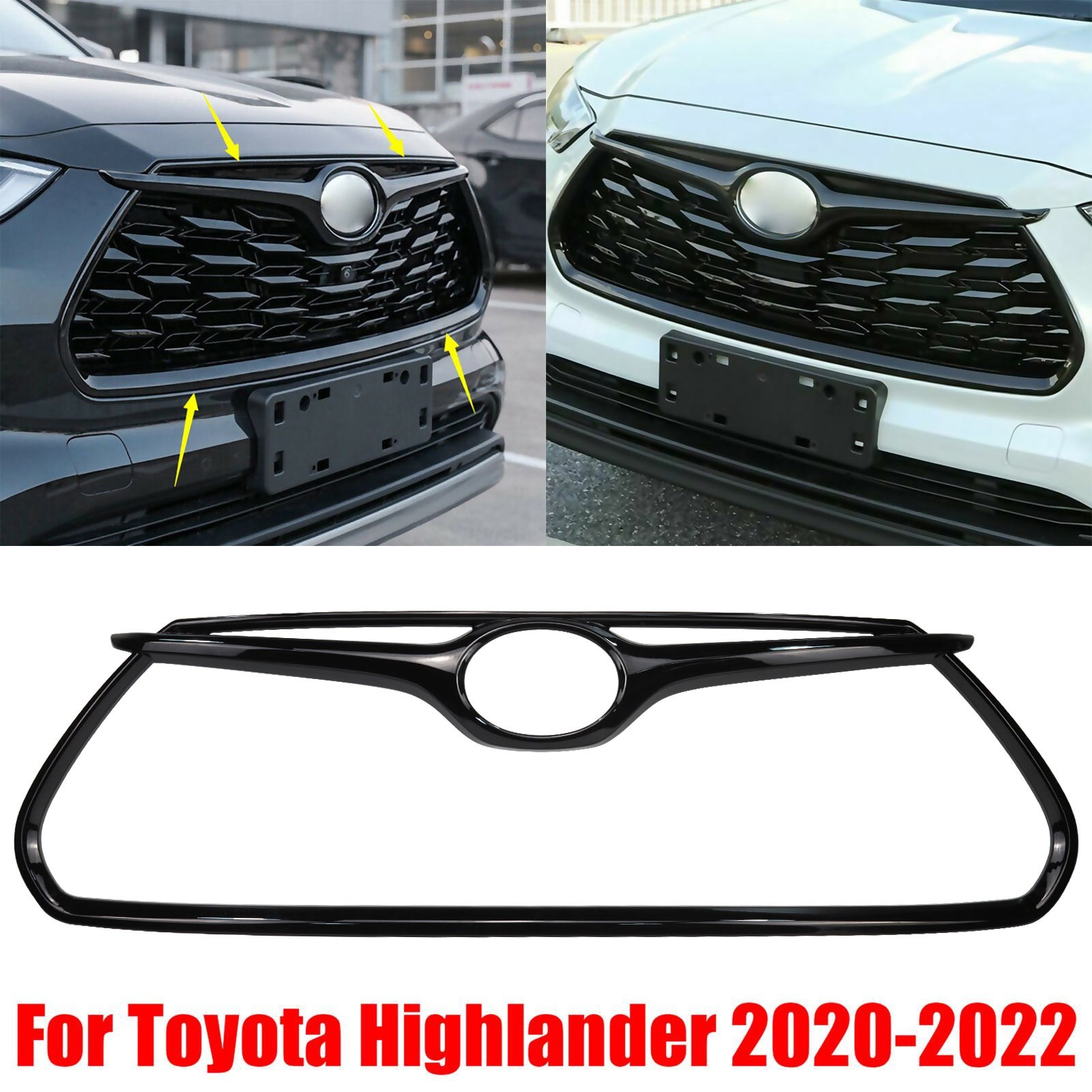 New Black Front Grille Garnish Frame Trim for Toyota Highlander 2020-2022 ABS1