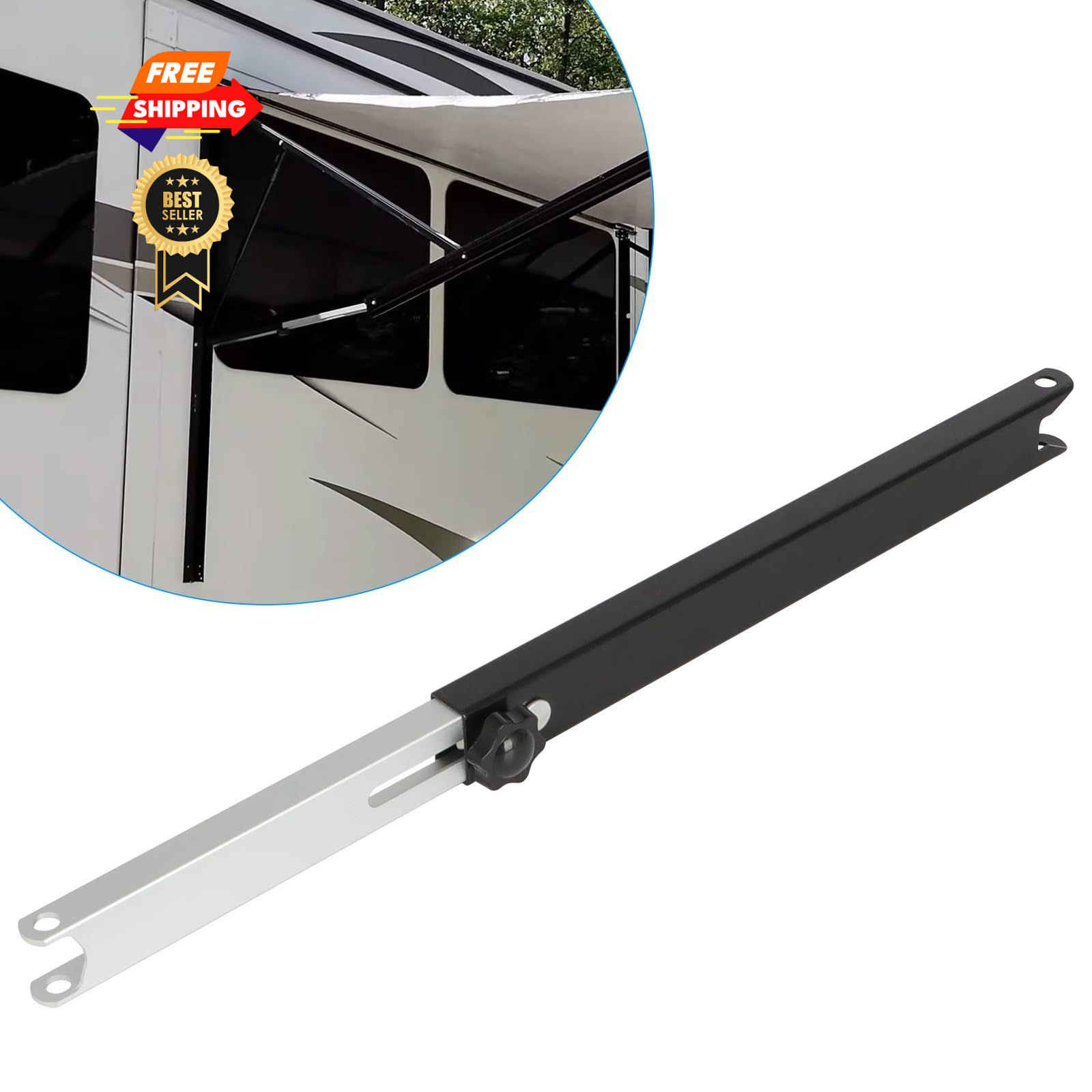 AUTOVIC RV Awning Adjustable Pitch Arm Only (Hardware Not Included), black