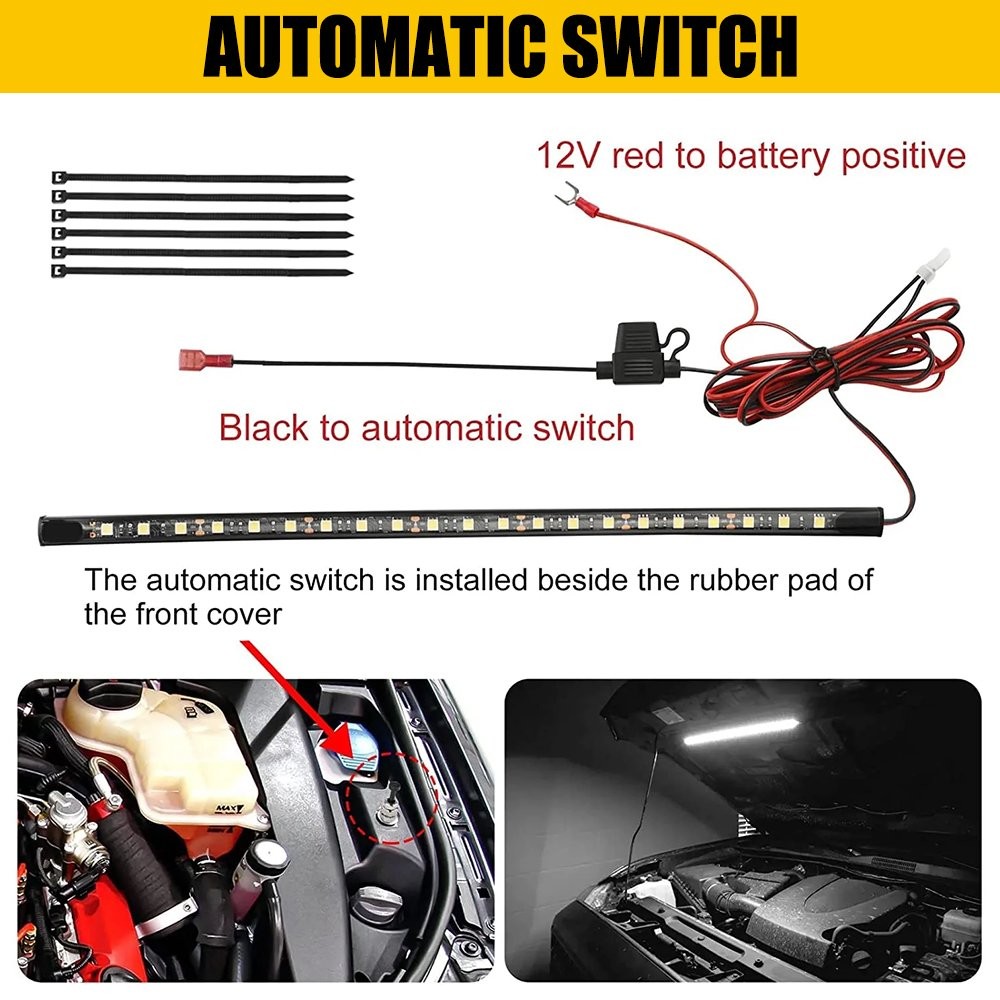 Universal Under Hood LED Bright Light Strip Kit Automatic on/off IP67 6000K 12v