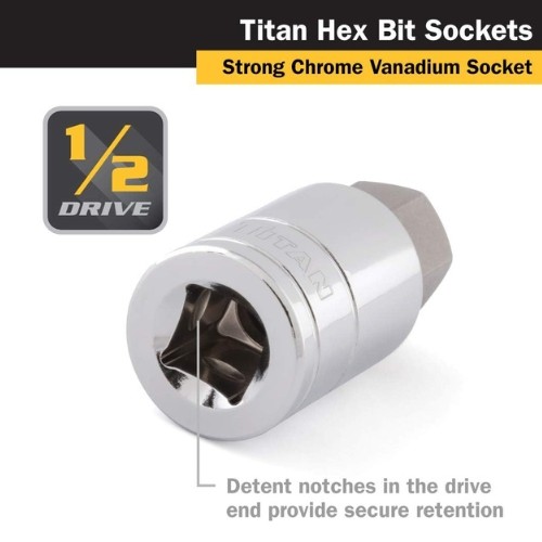 Titan 15621 21mm Hex Bit Socket, 1/2″ Drive, Chrome Vanadium Steel Steel