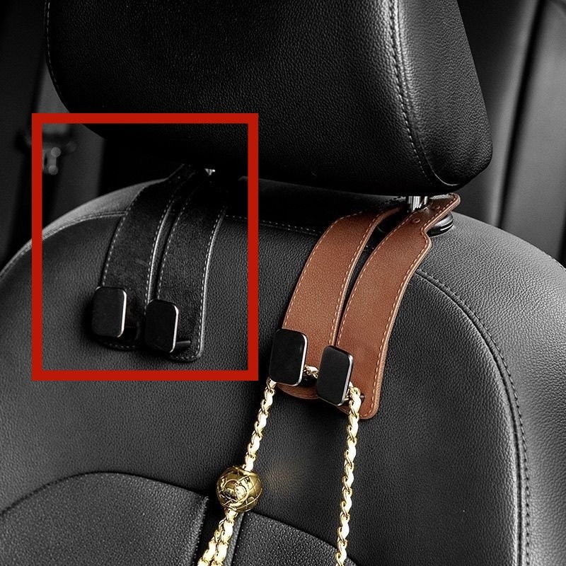 2X Car Headrest Hooks, 2-in-1 Car Purse Hook Leather Car Seat Back Storage Hoo