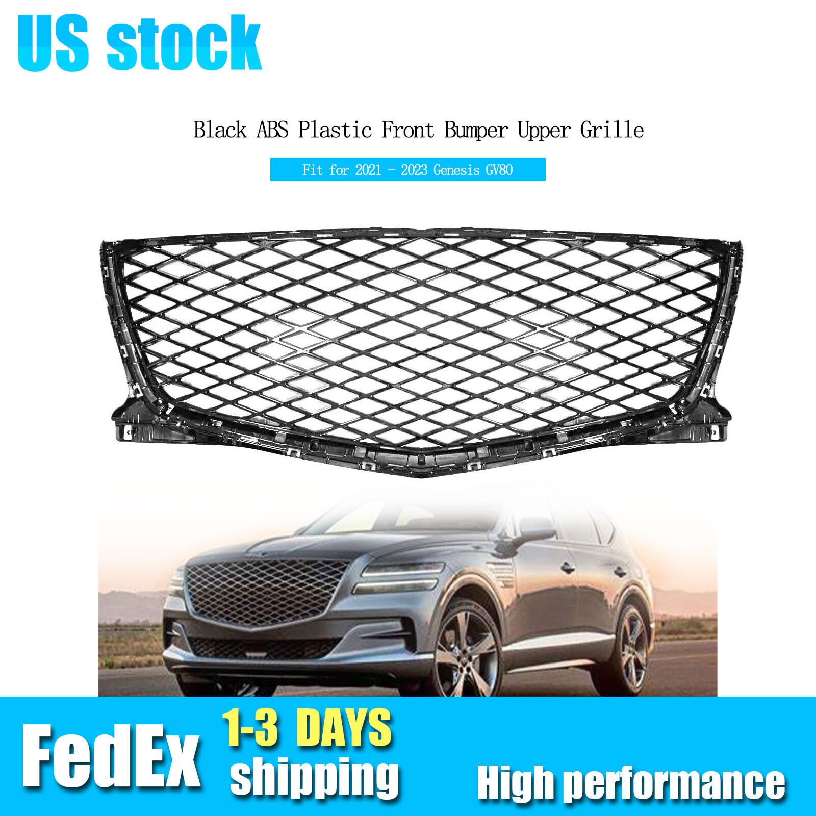 New Black ABS Plastic Front Bumper Upper Grille Fits 2021 2022 2023 Genesis GV80