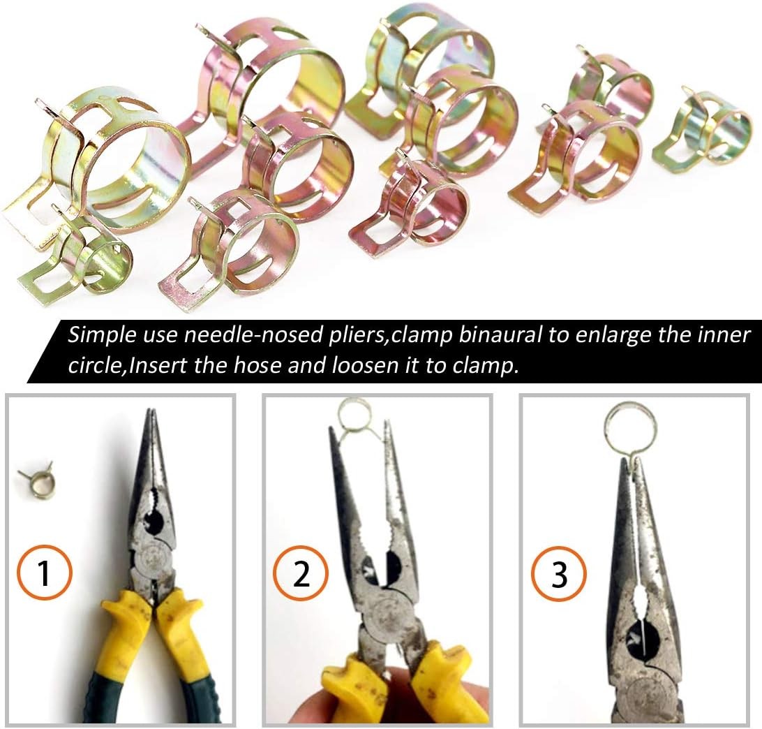 55Pcs Spring Band Type Fuel Line Silicone Vacuum Hose Pipe Clamp Low Pressure Ai
