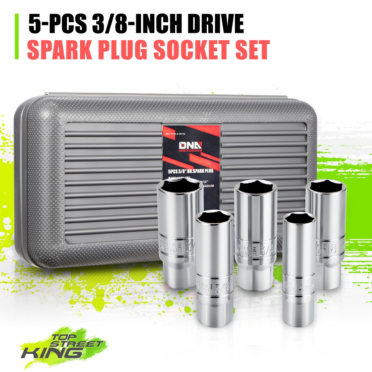 5Pcs 3/8-Inch Chrome Vanadium Steel Drive SAE & Metric Socket Set w/Storage Case