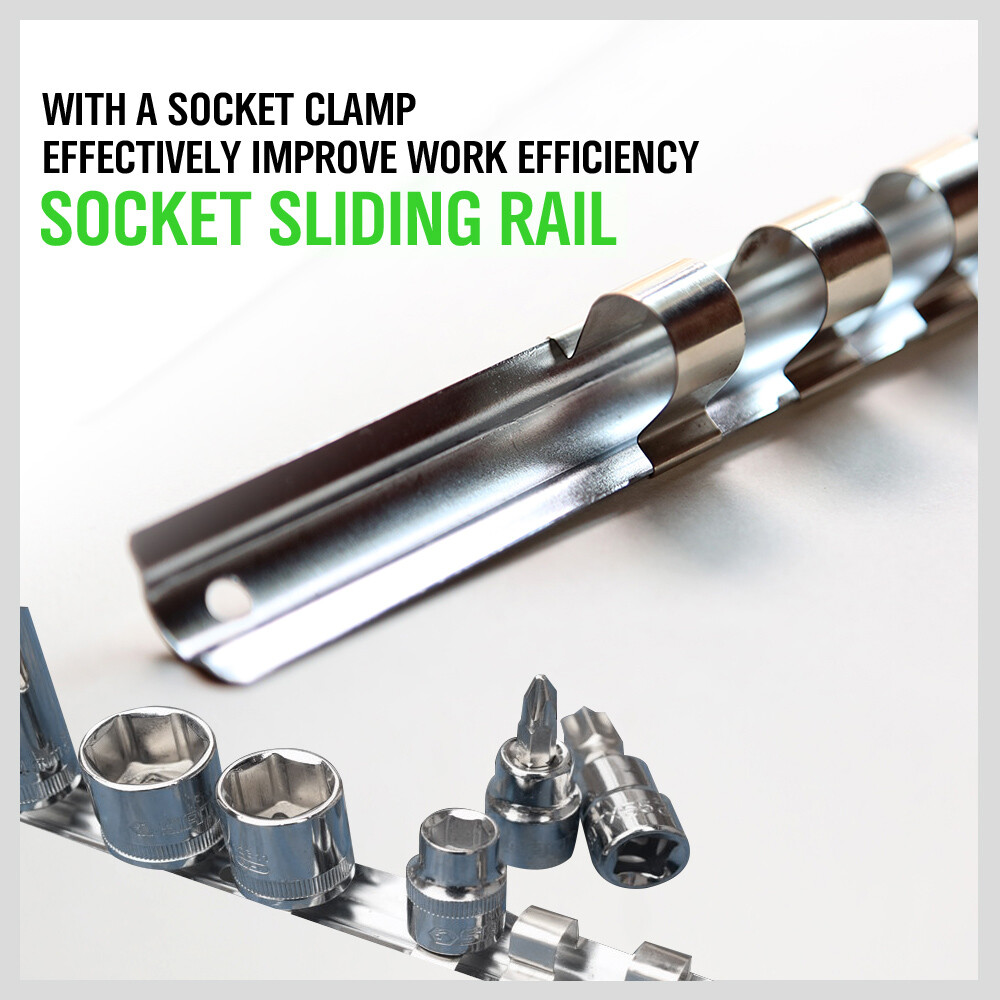 3pc Socket Holder Rail | 1/4″ 3/8″ 1/2″ Rack Mount Steel Drawer Tray Organizer