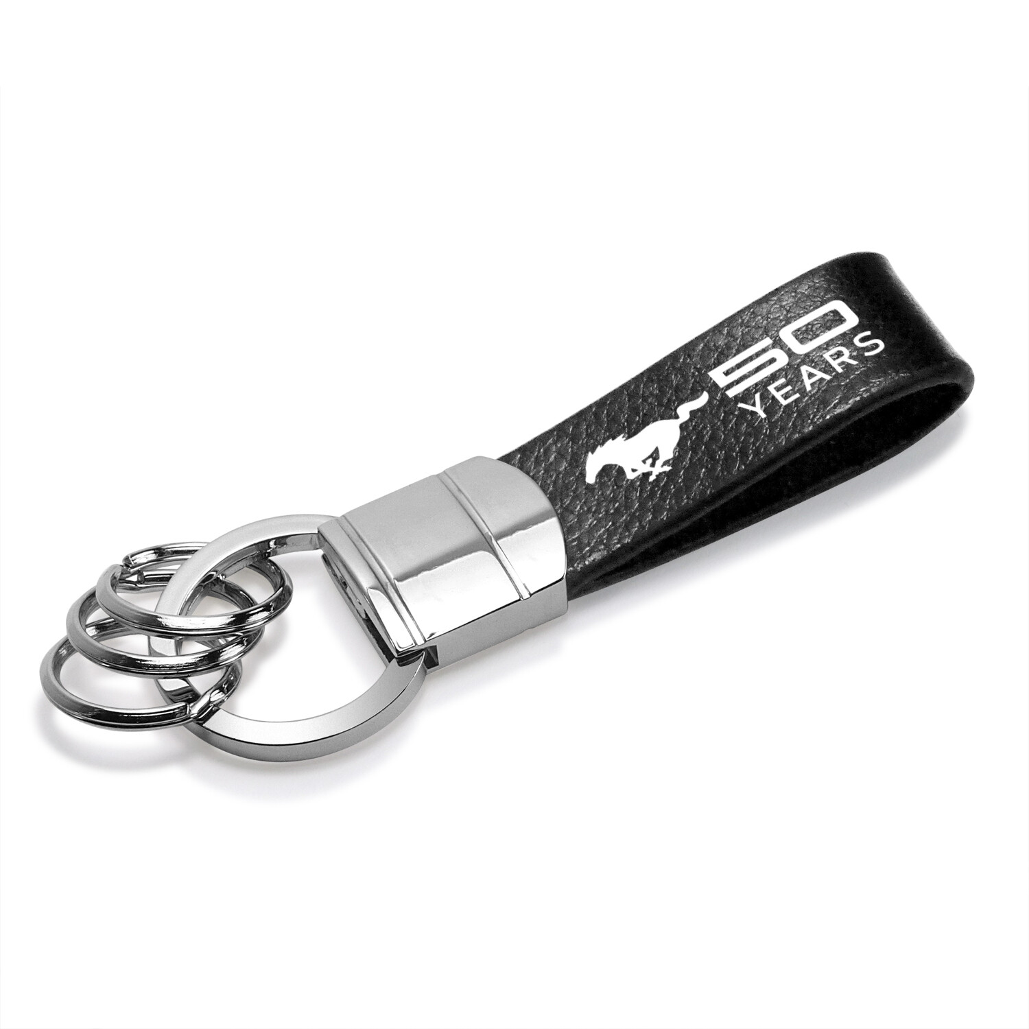 Ford Mustang 50 Years Black Leather Stripe Round Hook Luxury Metal Key Chain