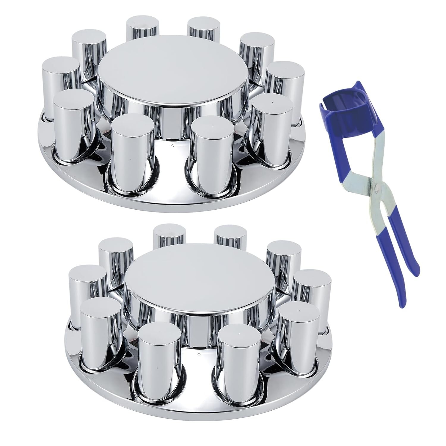 Chrome Front Hub Wheel Axle Cover w/ 33mm Thread-on Cylinder Lug Nuts Semi Truck