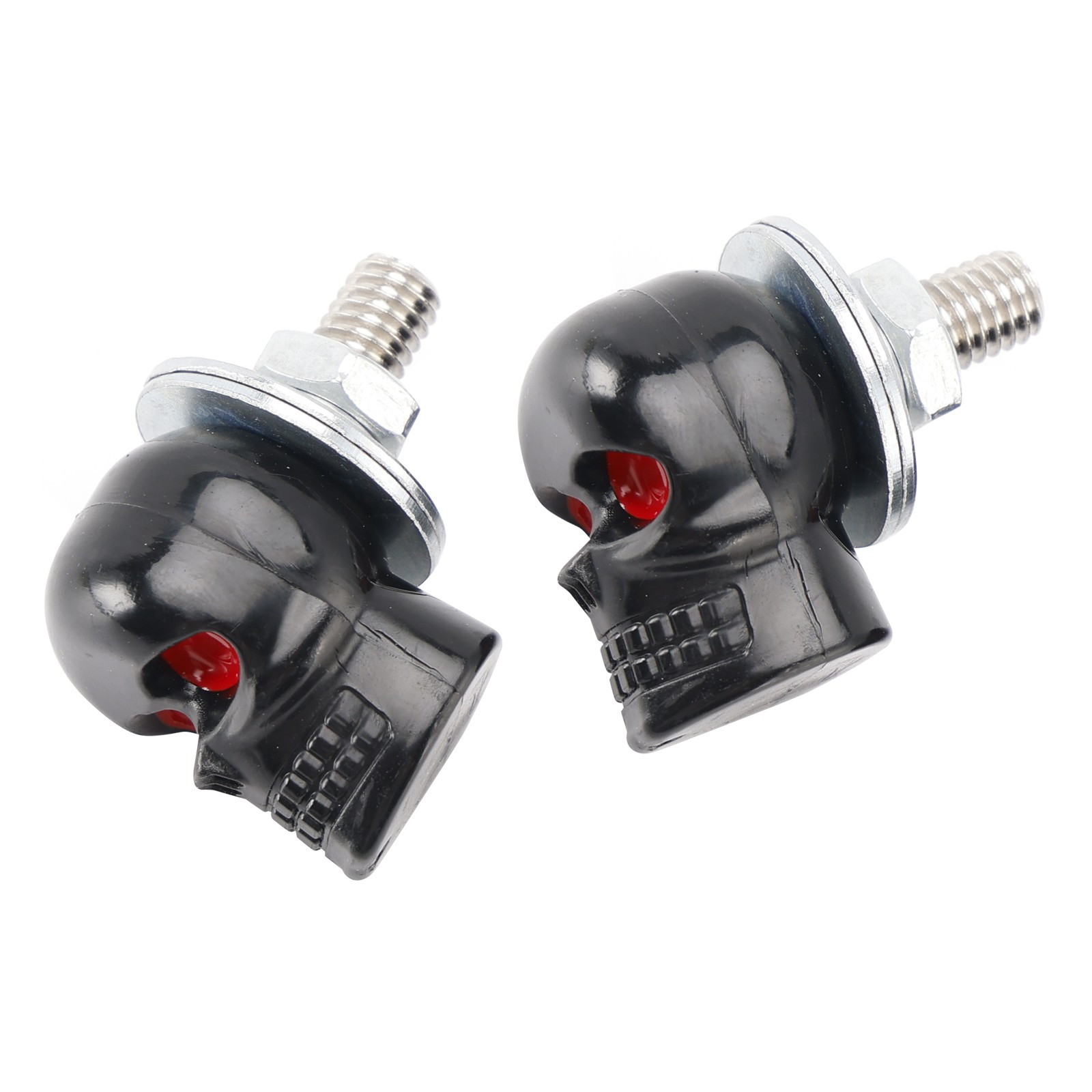 2x Motorcycle Bike Plastic Black Skull License Plate Bolt On Screw On Frame Nut