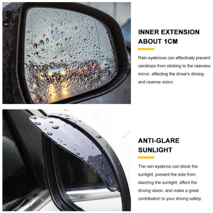 Black Rear View Side Mirror Rain Board Eyebrow Guard Sun Visor Car Accessories S