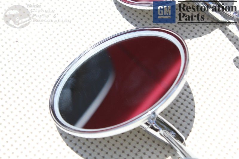 Round Bowtie Outside Rearview Mirror Ribbed Base Chevy Chevelle Impala Nova New