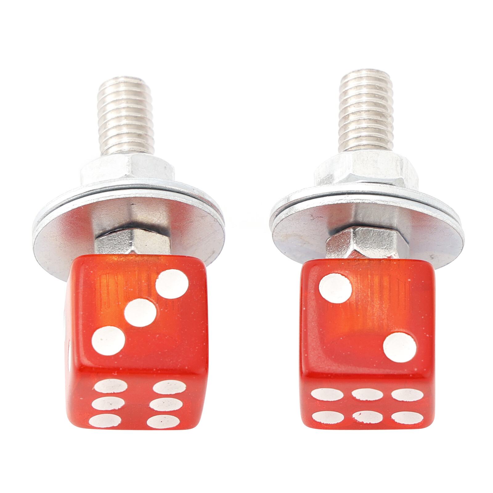 2x Motorcycle Bike Plastic Red Dice License Plate Bolt On Screw On Frame Nut