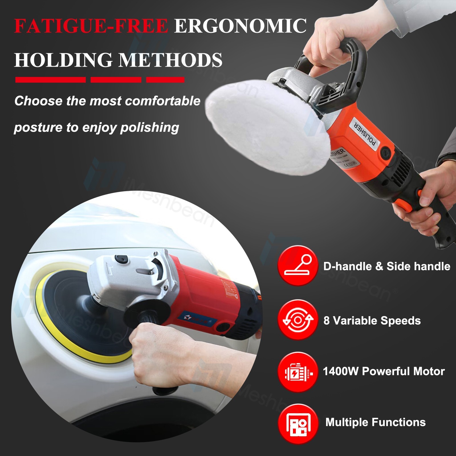 Car Buffer Polisher Waxer 8-Speed Rotary 5″6″+7″ Backing Plate Polishing Machine